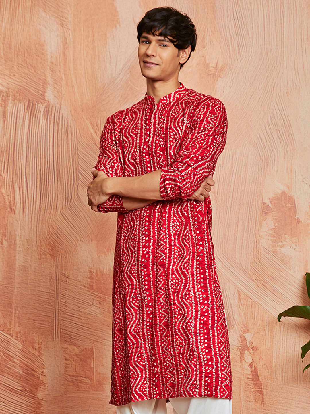 Men's Red Rayon Kurta