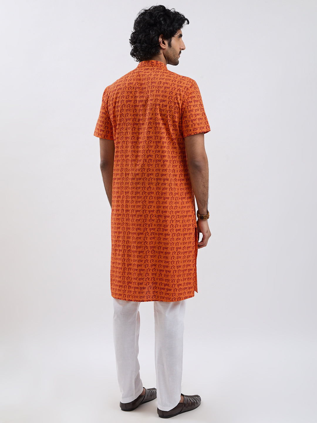 Men's Orange Cotton Kurta And Pyjama Set