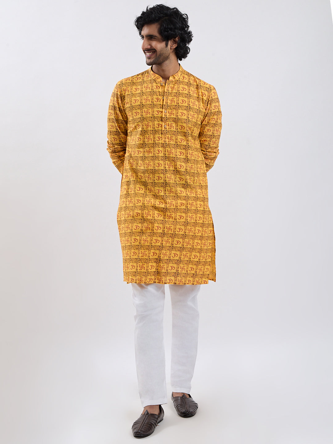 Men's Yellow Cotton Kurta And Pyjama Set