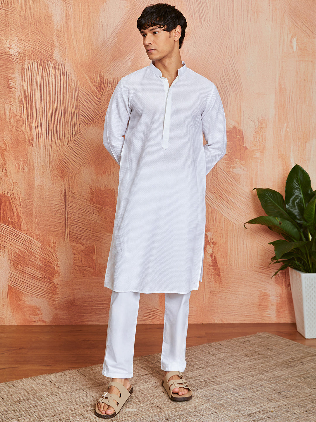 Men's White Cotton  Kurta And Pyjama Set