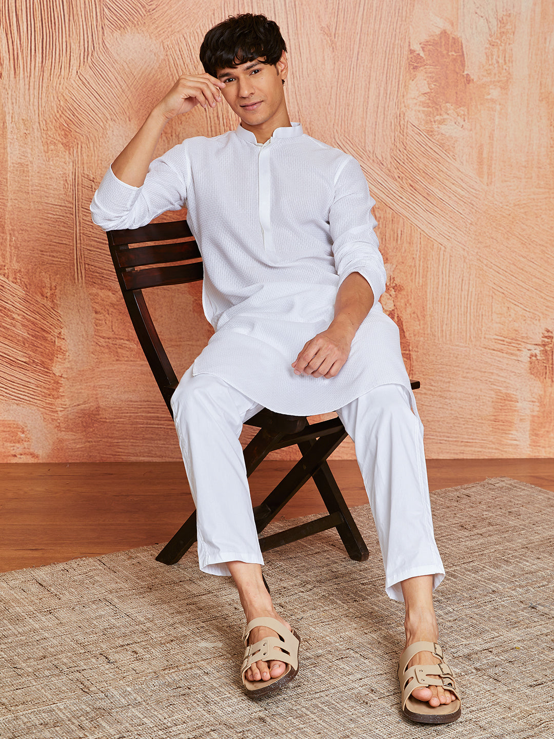 Men's White Cotton  Kurta And Pyjama Set