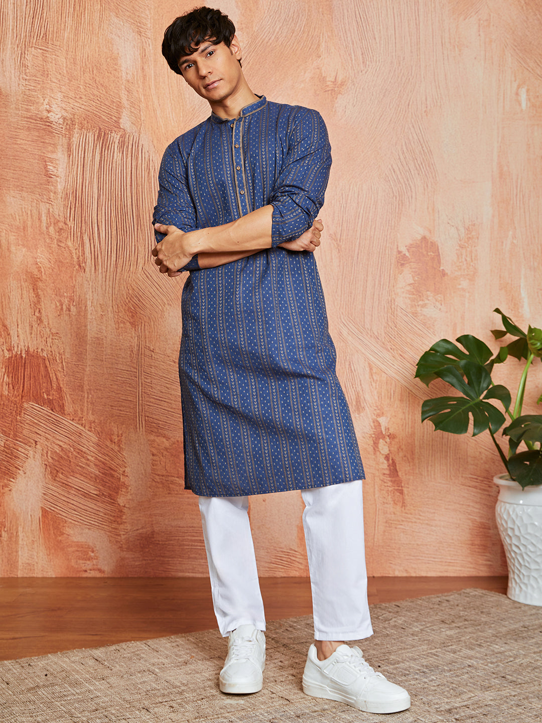 Men's Navy Blue Cotton Kurta