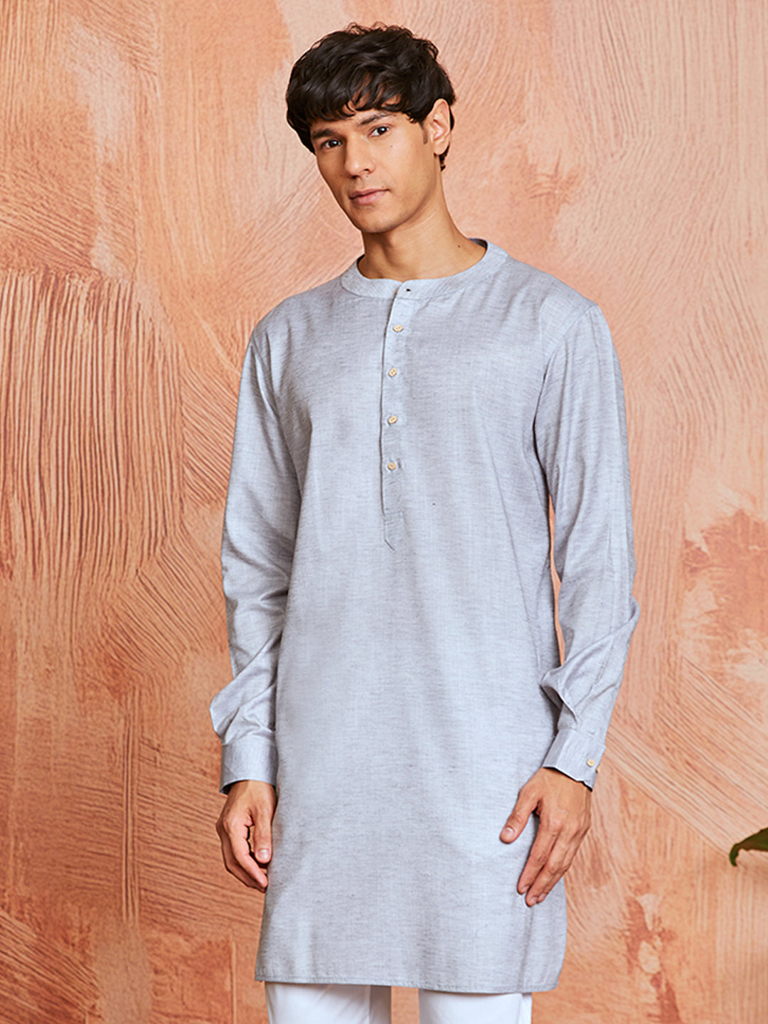 Men's Grey Cotton Blend Kurta
