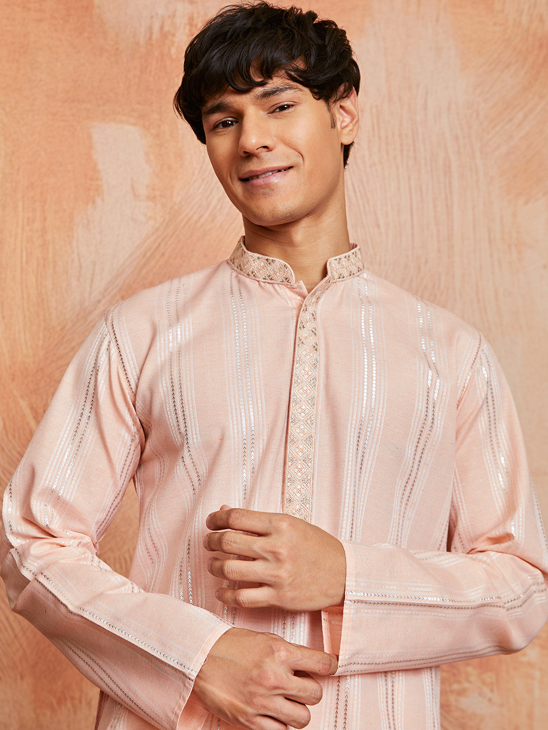 Men's Peach Silk Blend Kurta