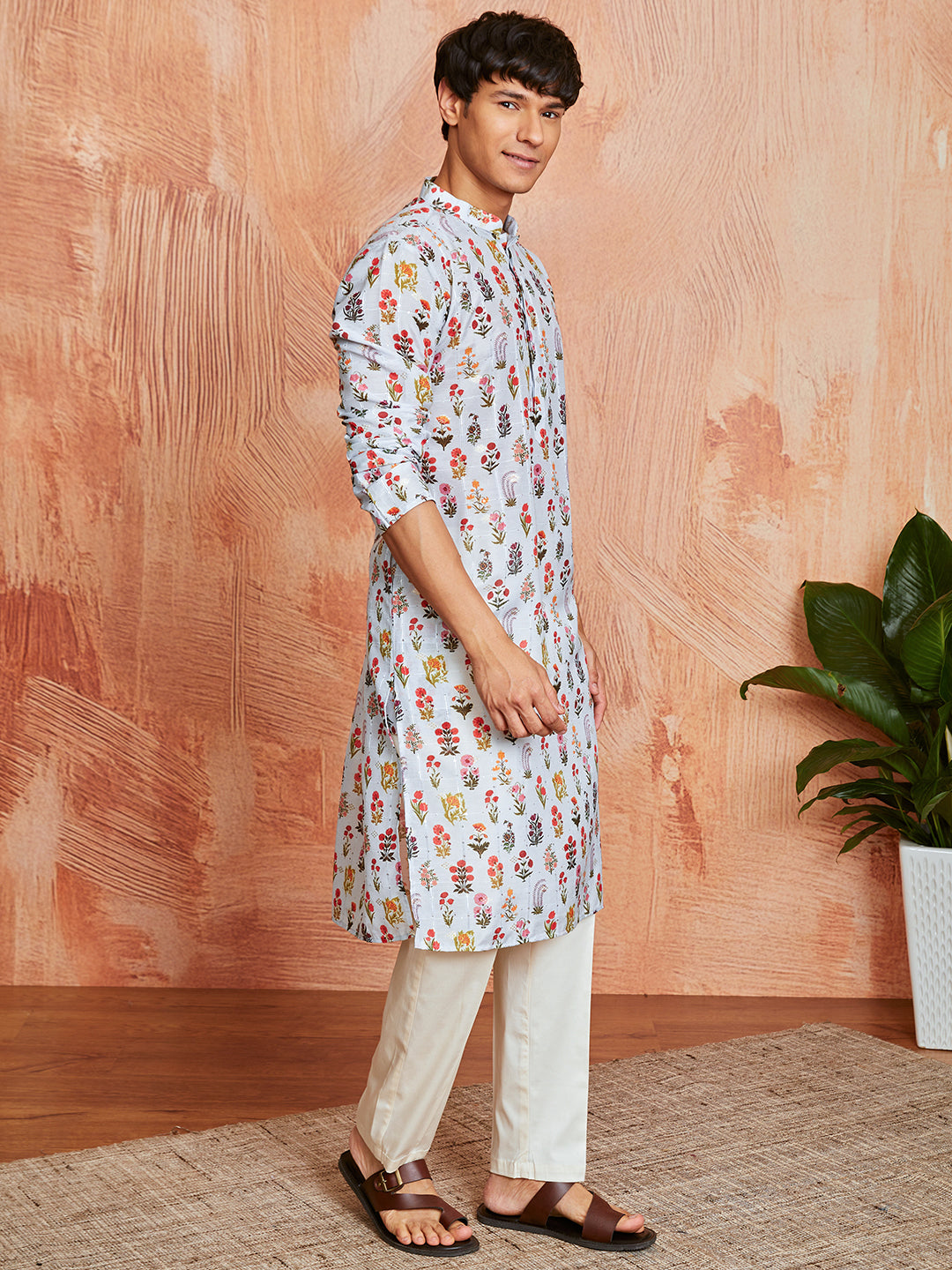 Men's Aqua Silk Blend Kurta And Pyjama Set
