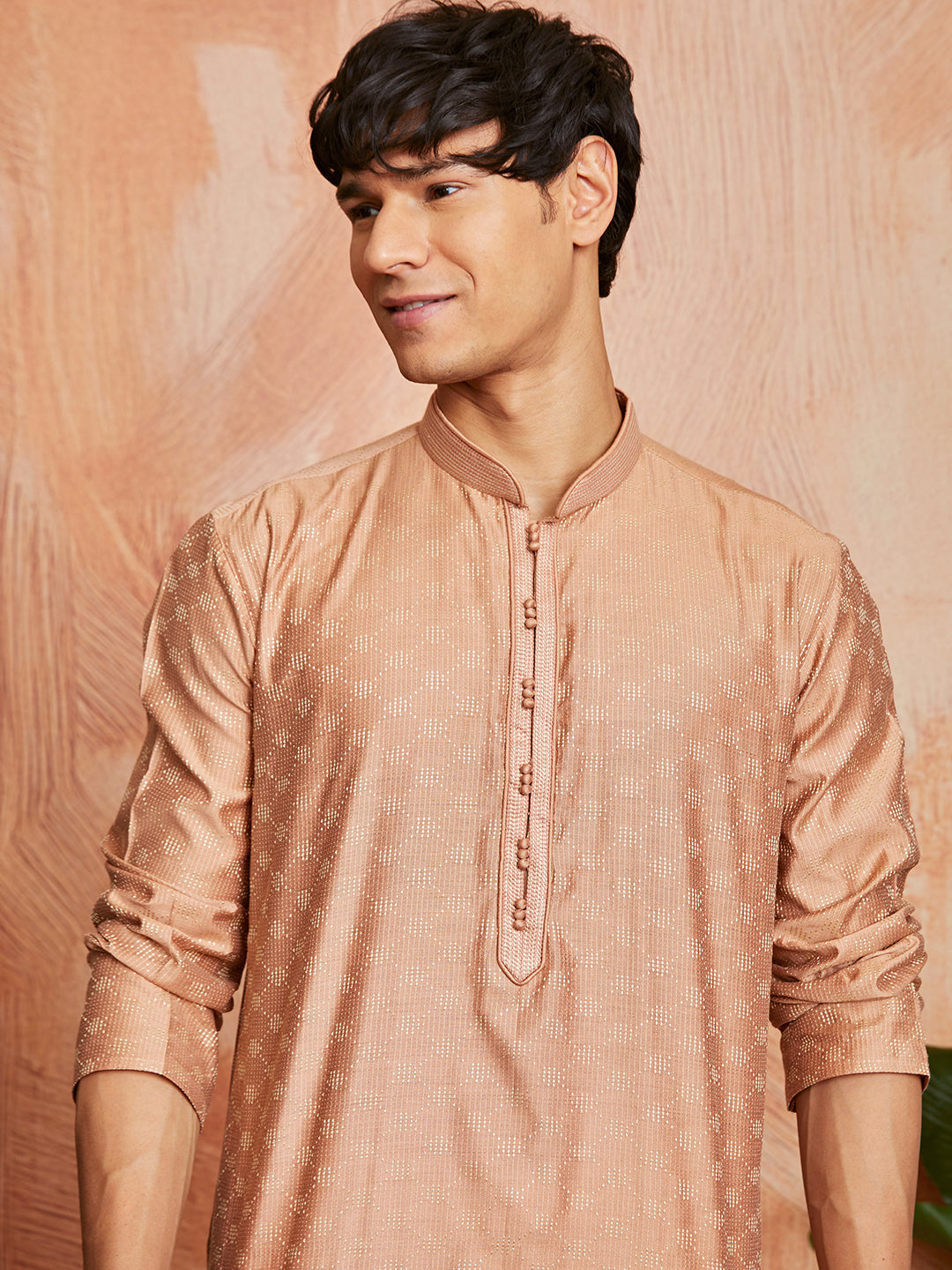 Men's Peach Silk Blend Kurta