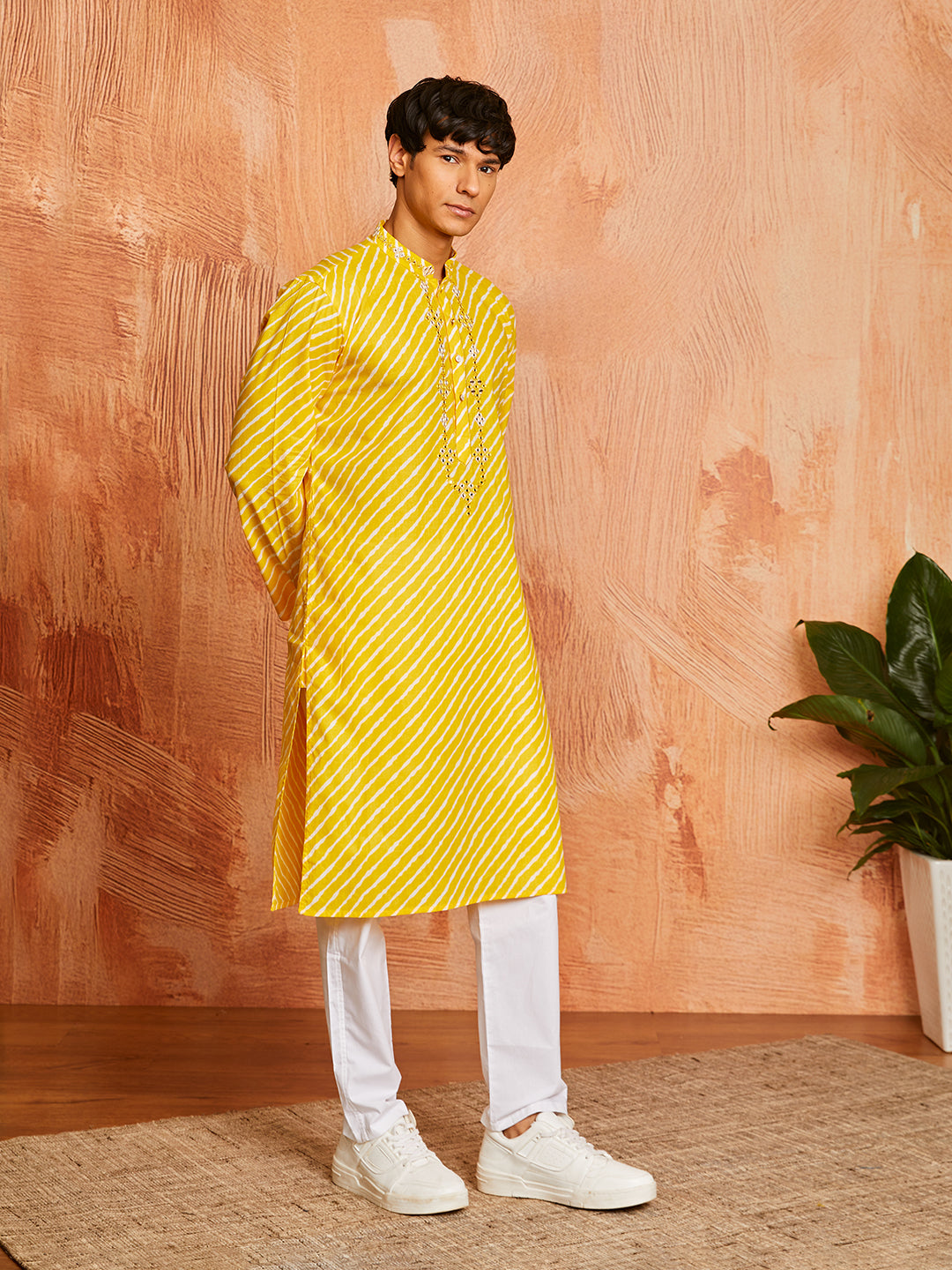 Men's Yellow Cotton Kurta And Pyjama Set