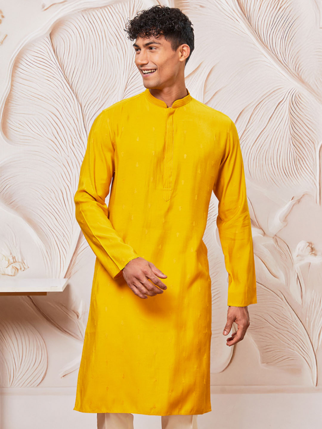 Men's Mustard Cotton Blend Only Kurta