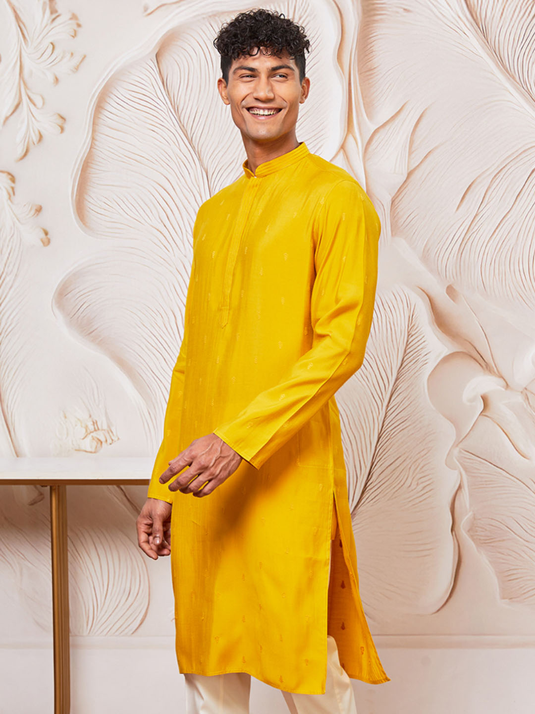 Men's Mustard Cotton Blend Only Kurta