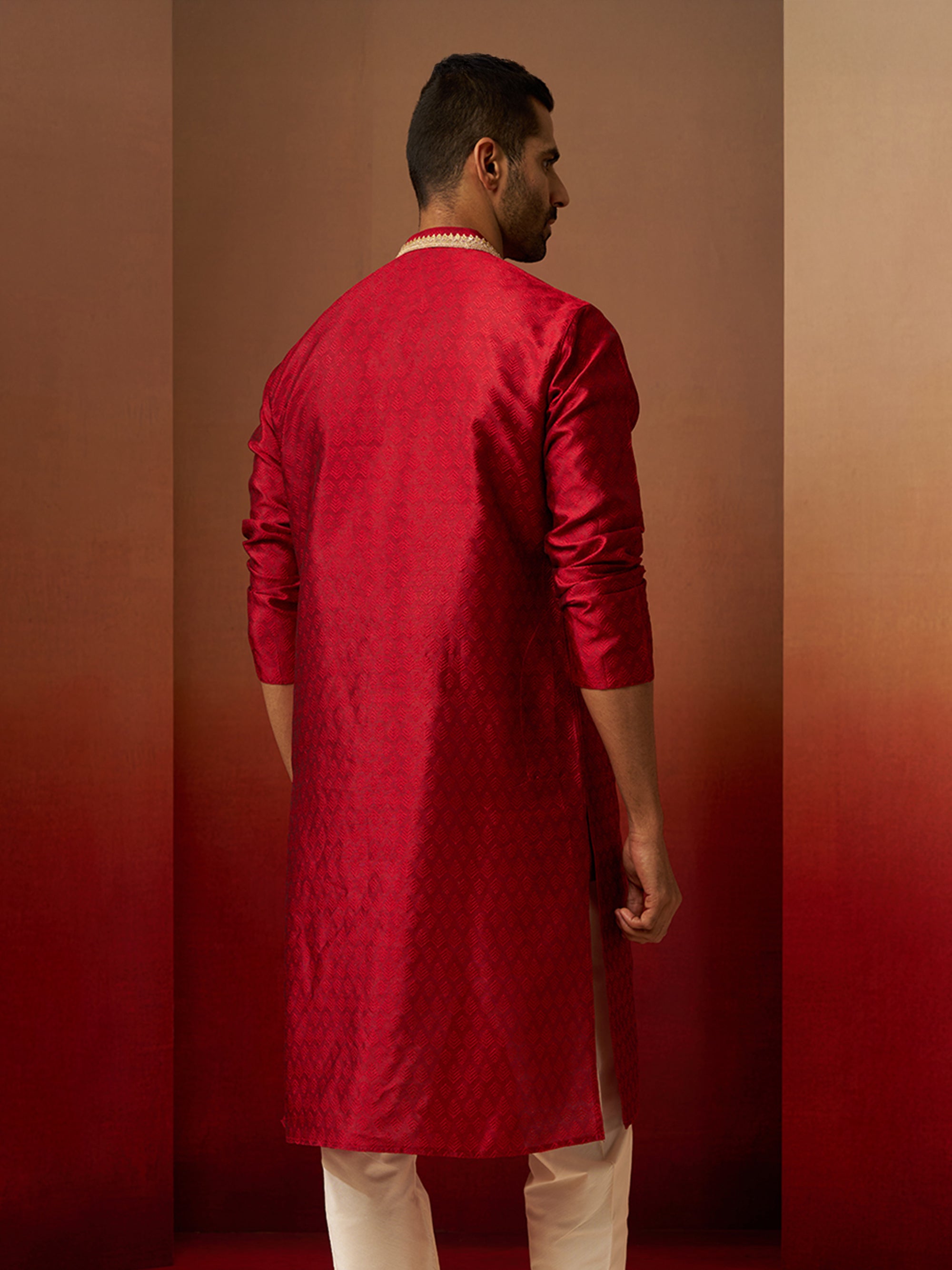 Men Maroon Silk Anmol Jacquard Kurta