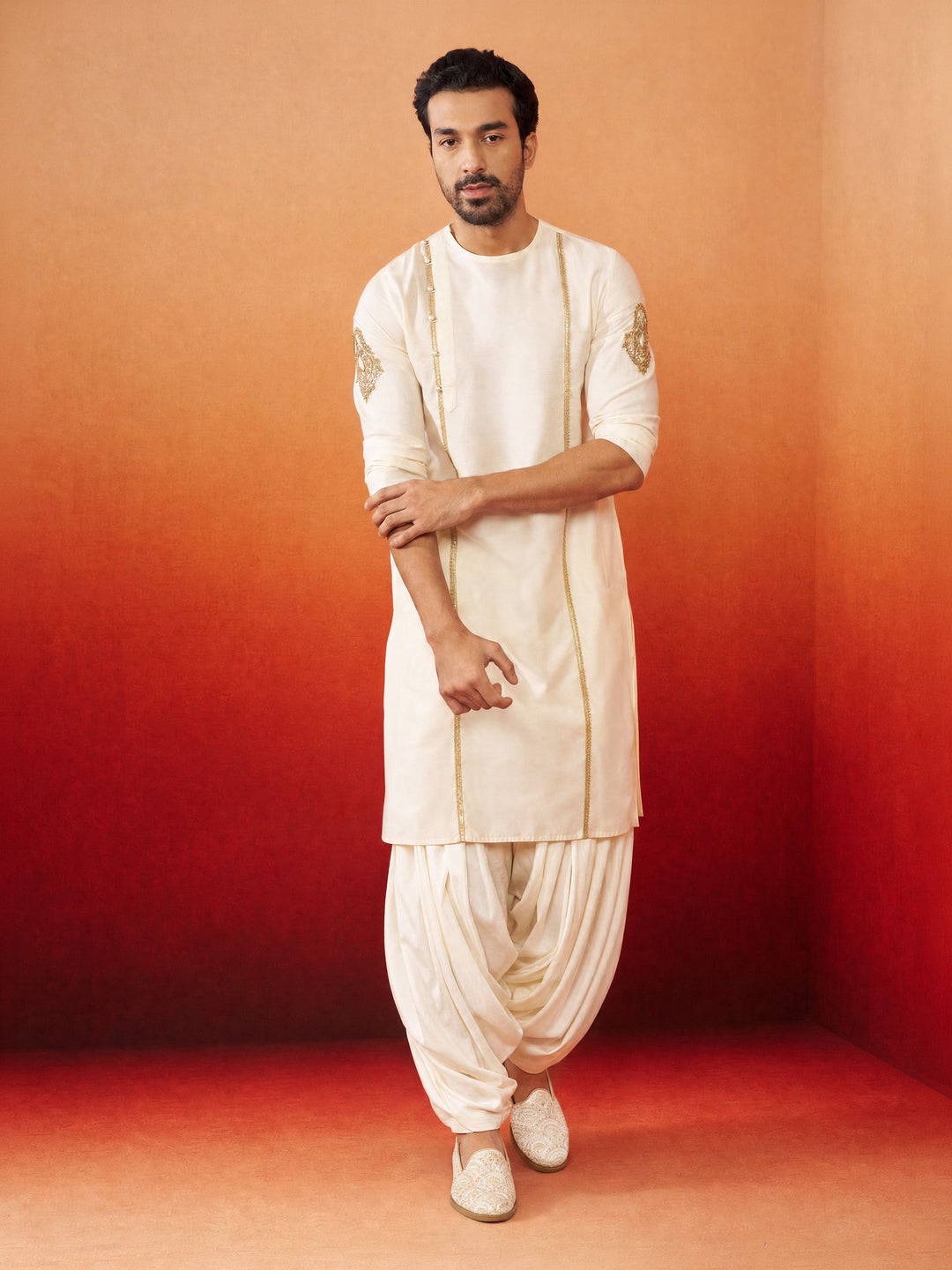 Men Cream Viscose Kurta with Patiala Festive Ethnic Wear