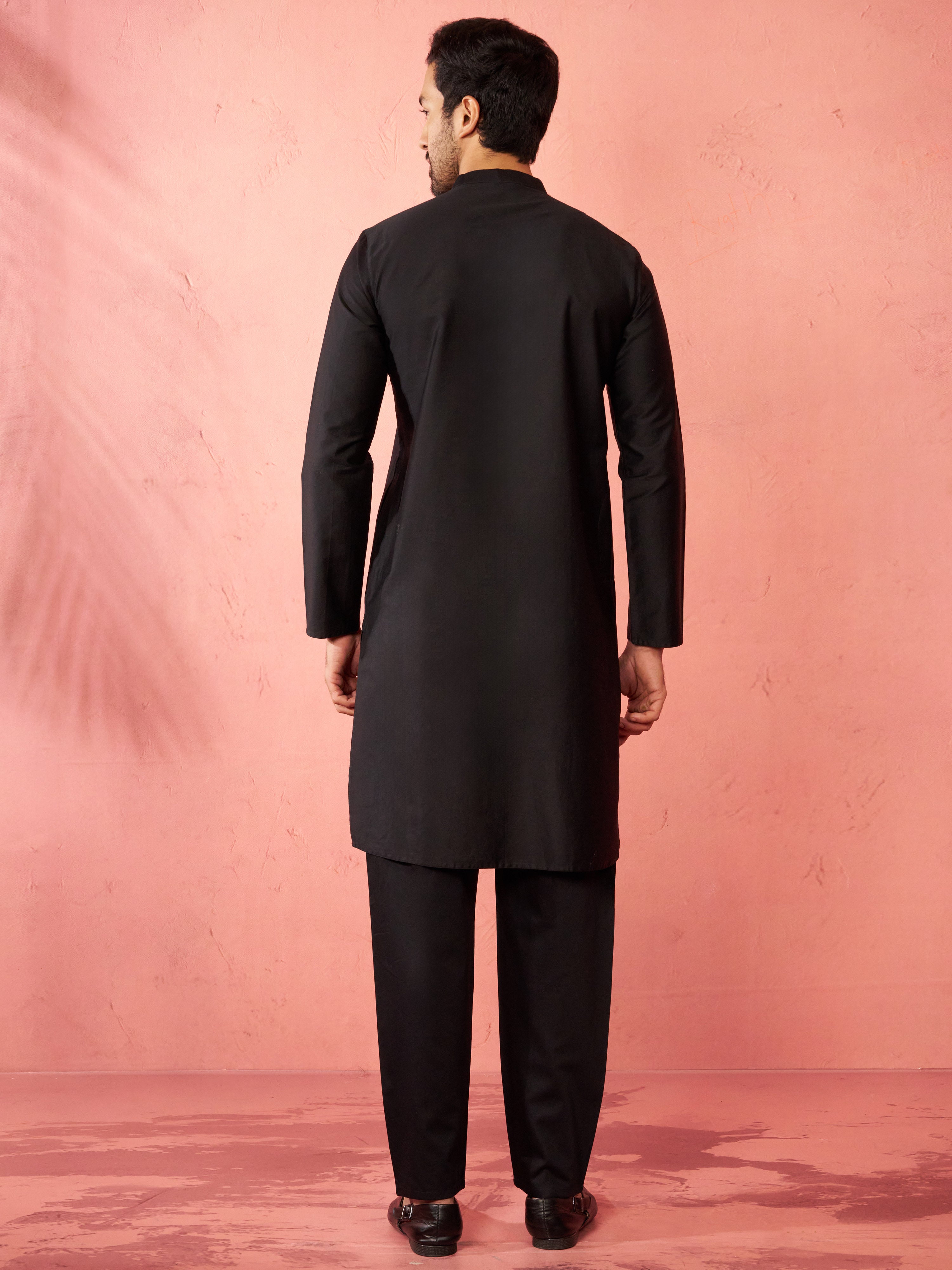 Men's Black Fine Satin Kurta with Pyjama