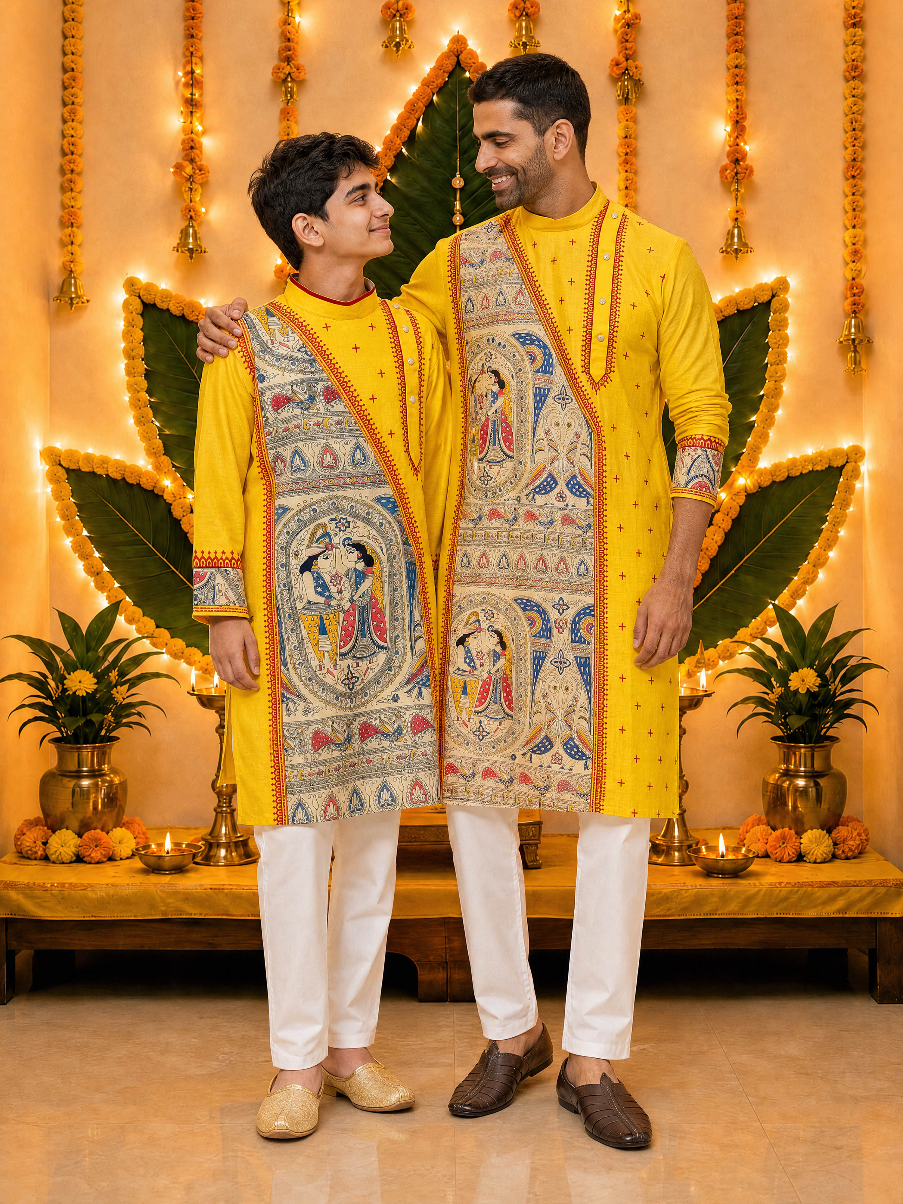 Men's Yellow Digital Print Kurta with Pyjama