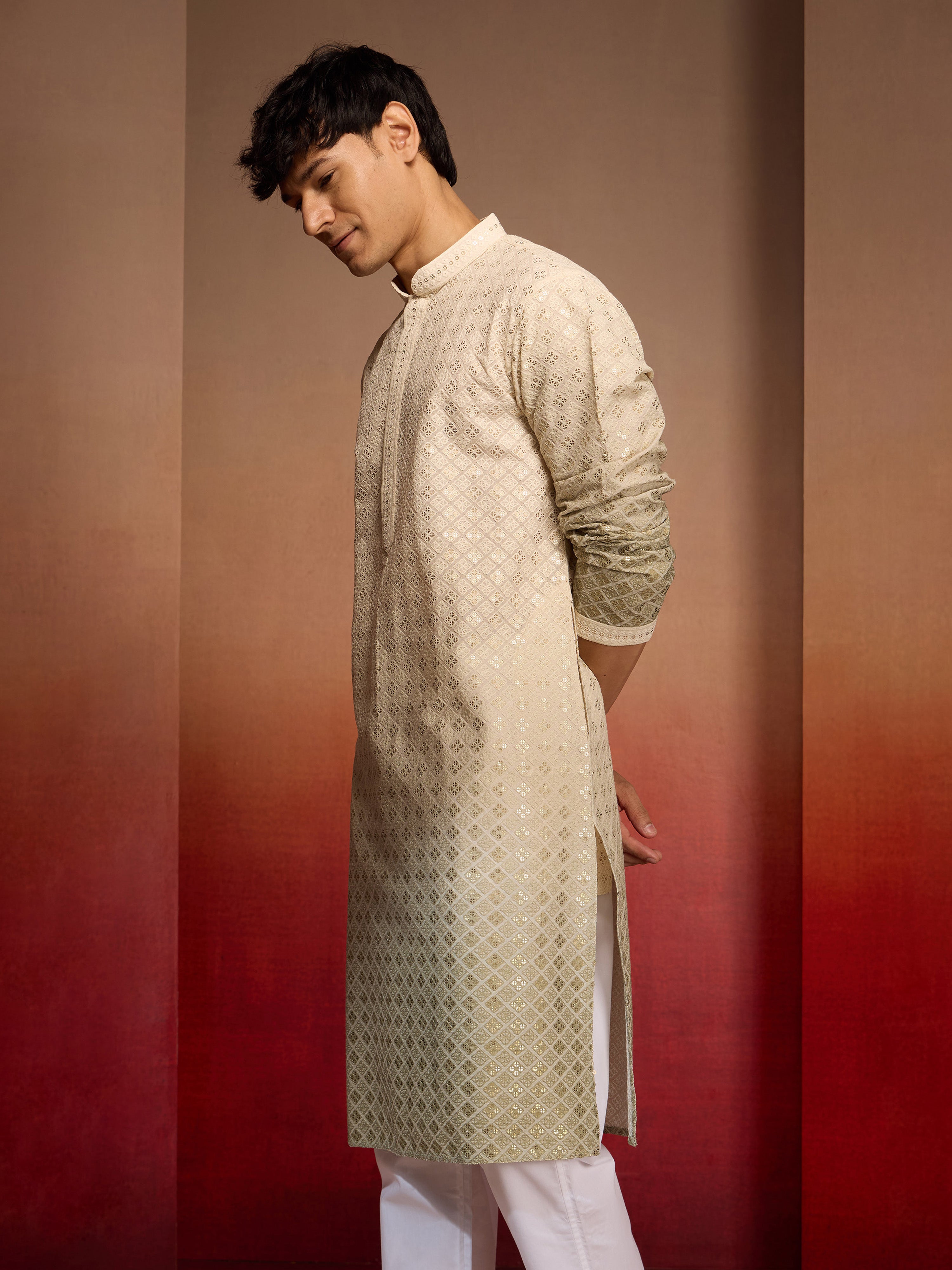 Men's Green Ombre Long Kurta
