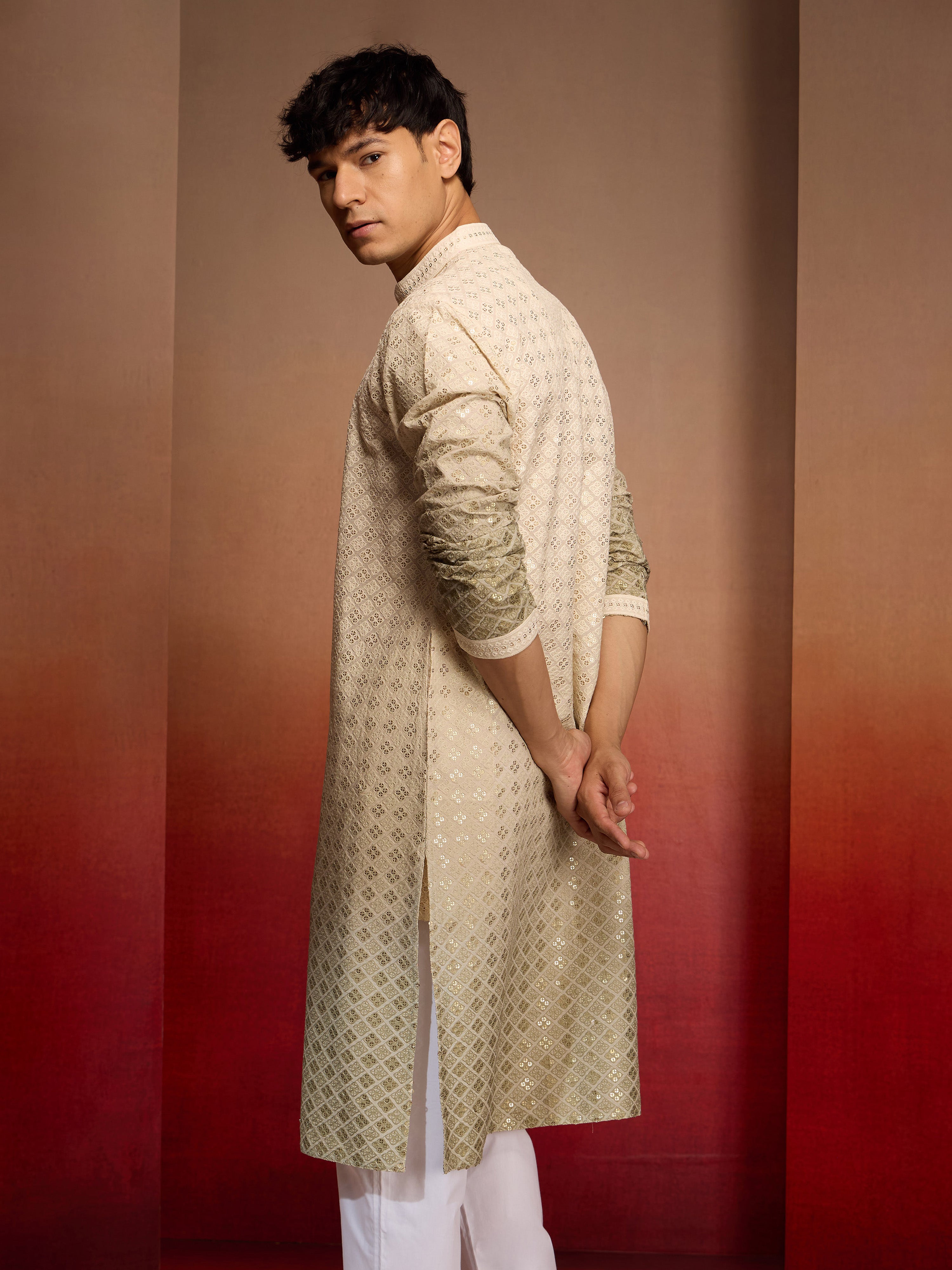 Men's Green Ombre Long Kurta