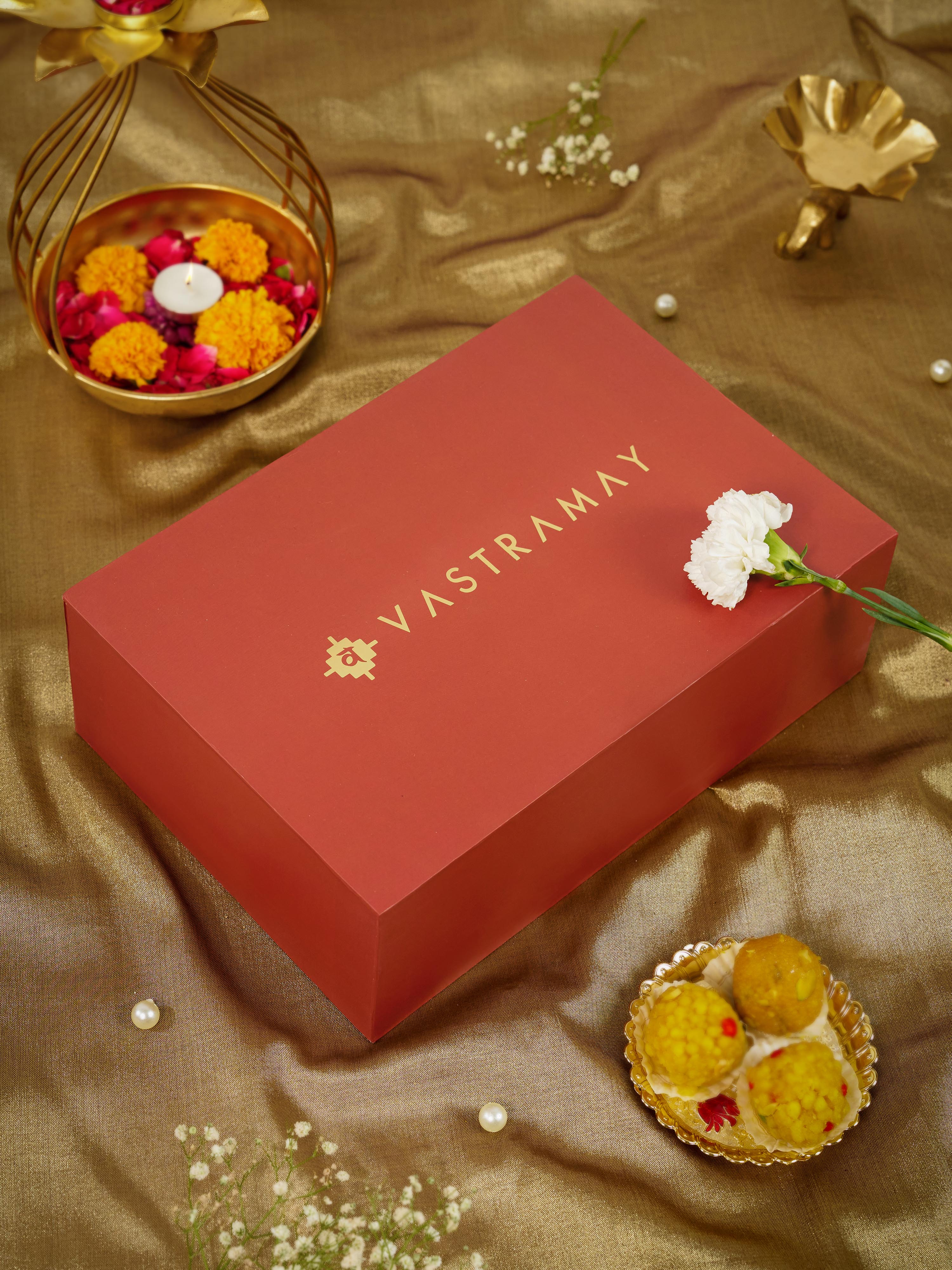 Men's Maroon Zari Embroidered Kurta Rakhi Gift Box for Brother | Premium Festive Gift Set