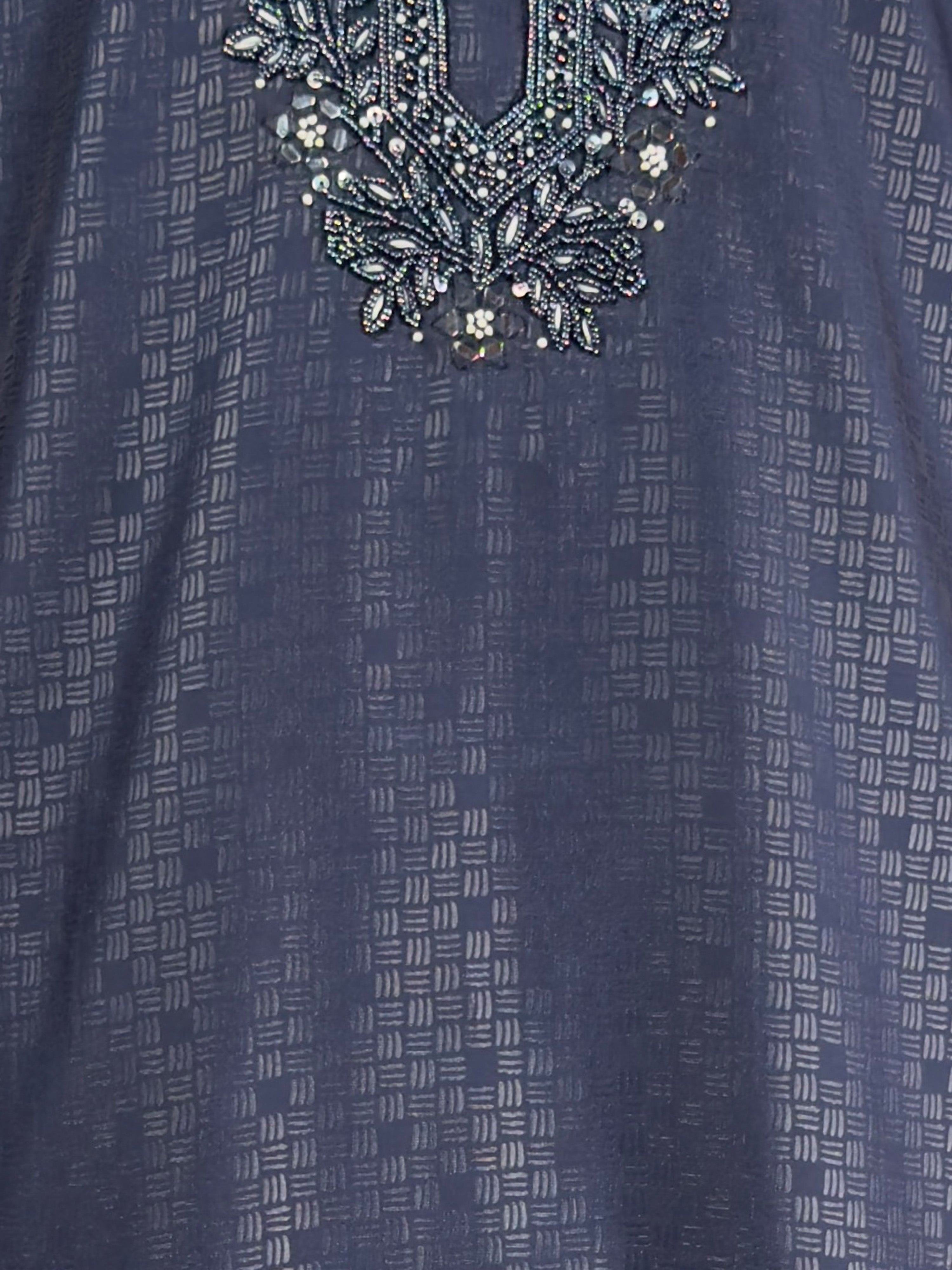 Men's Navy Blue Embroidered Kurta with Cream Pyjama