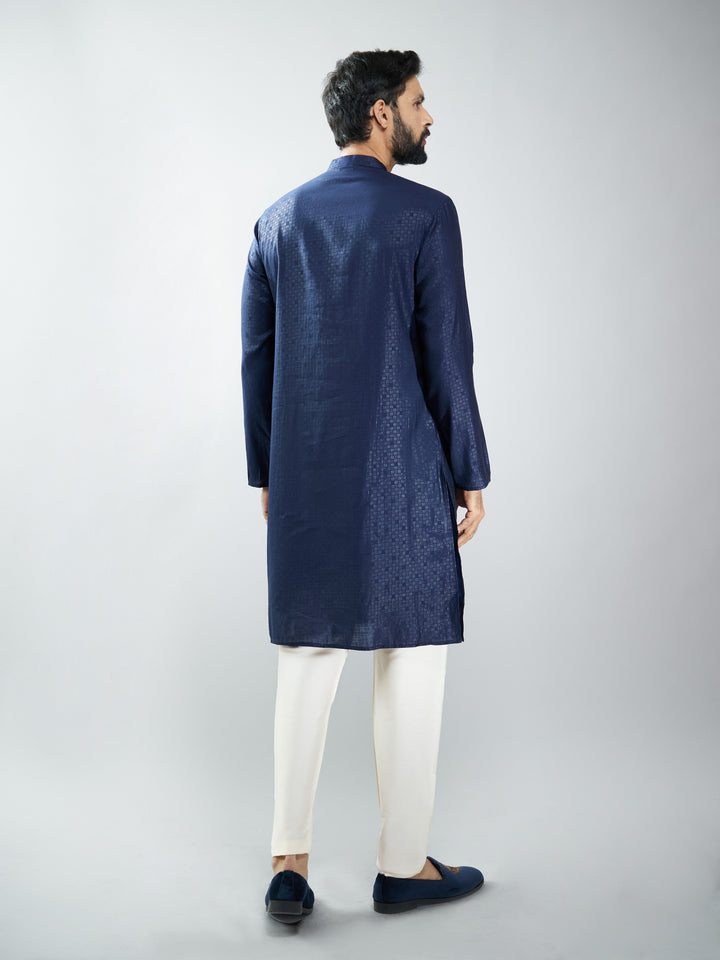 Silk Blend Embroidered Kurta with Black Pyjama