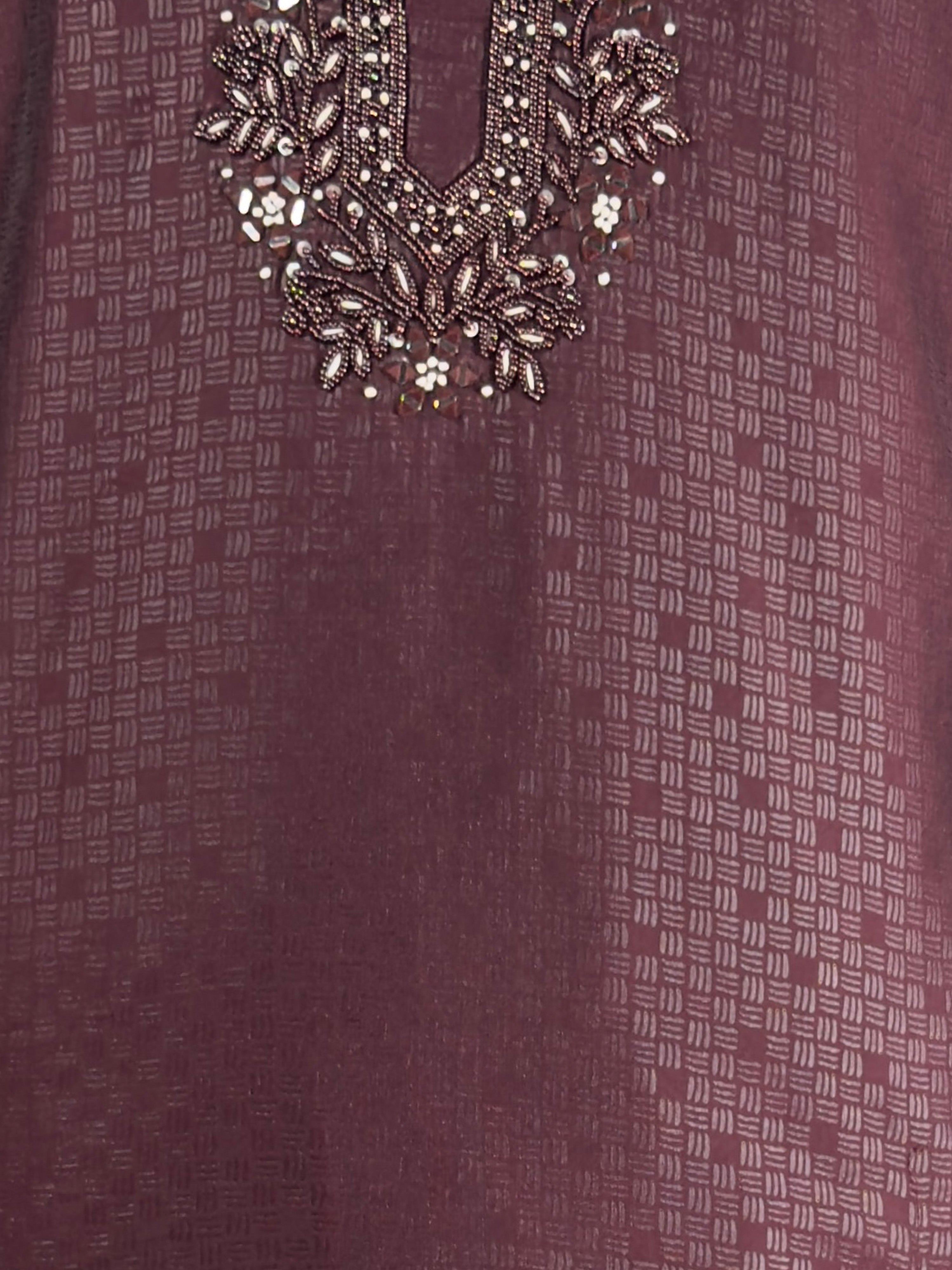 Men's Wine Emboss Silk Kurta
