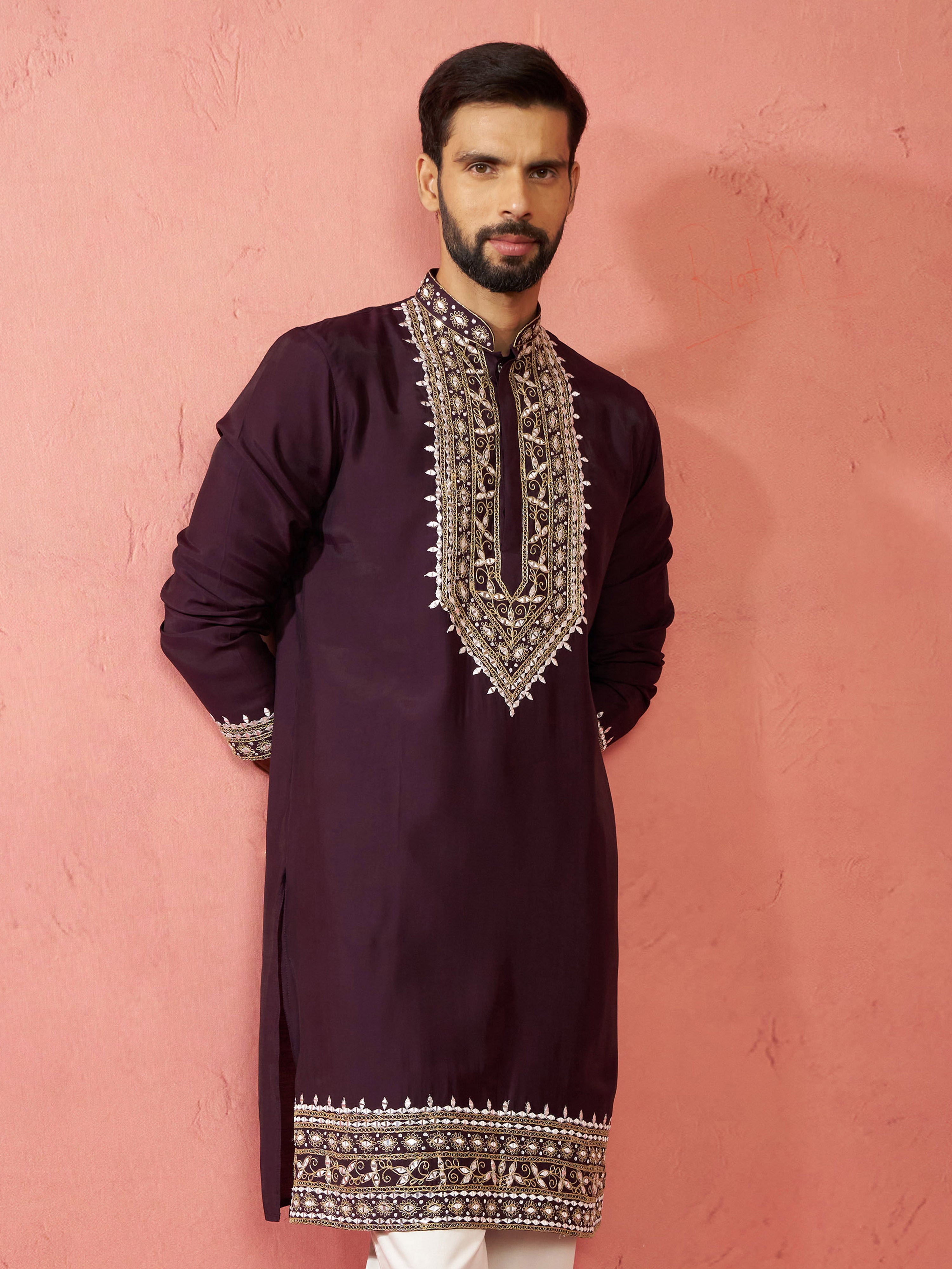 Men's Purple Modal Chanderi Kurta