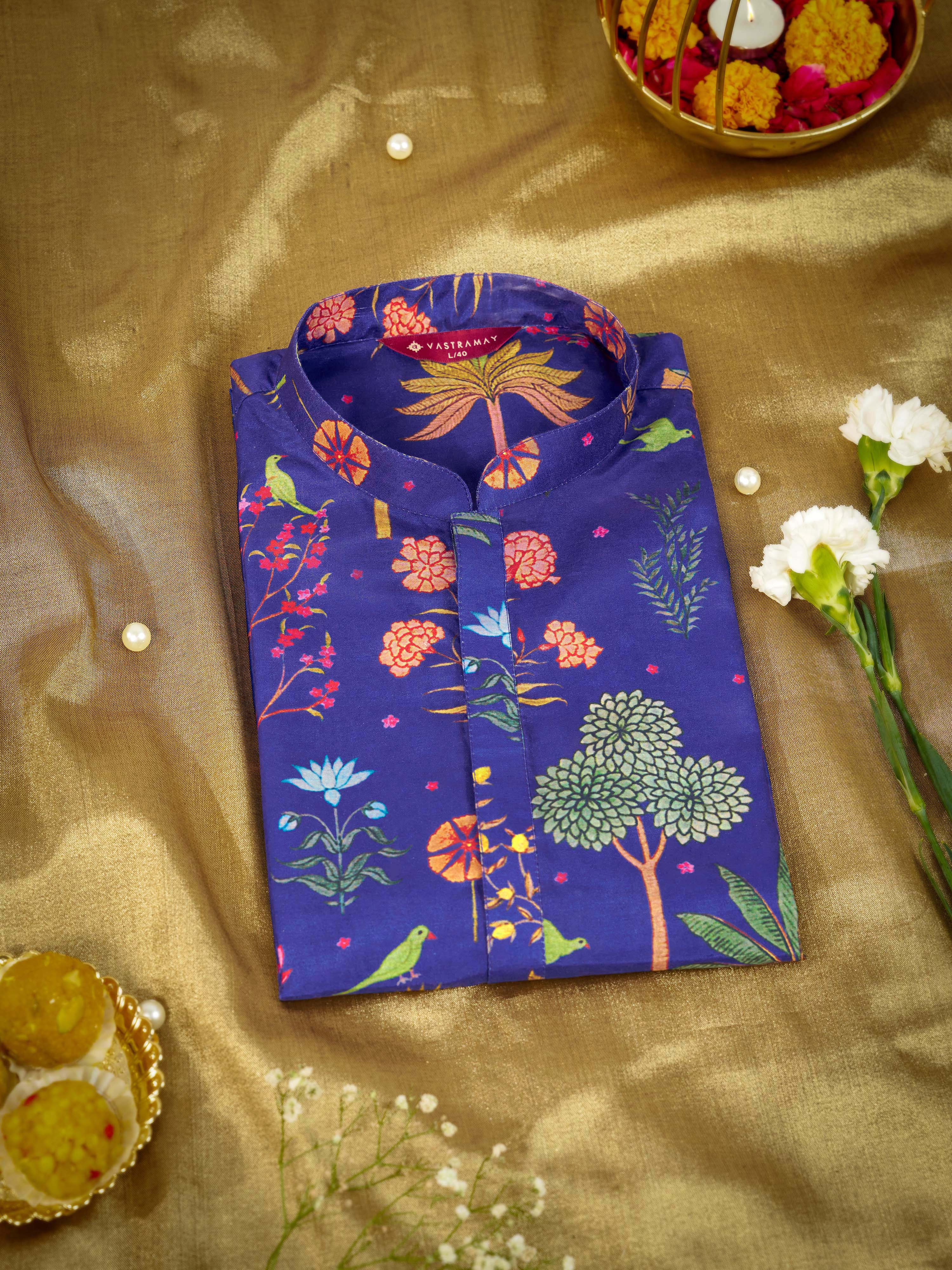 Men's Blue Digital Print Kurta Rakhi Gift Box for Brother | Premium Raksha Bandhan Gift