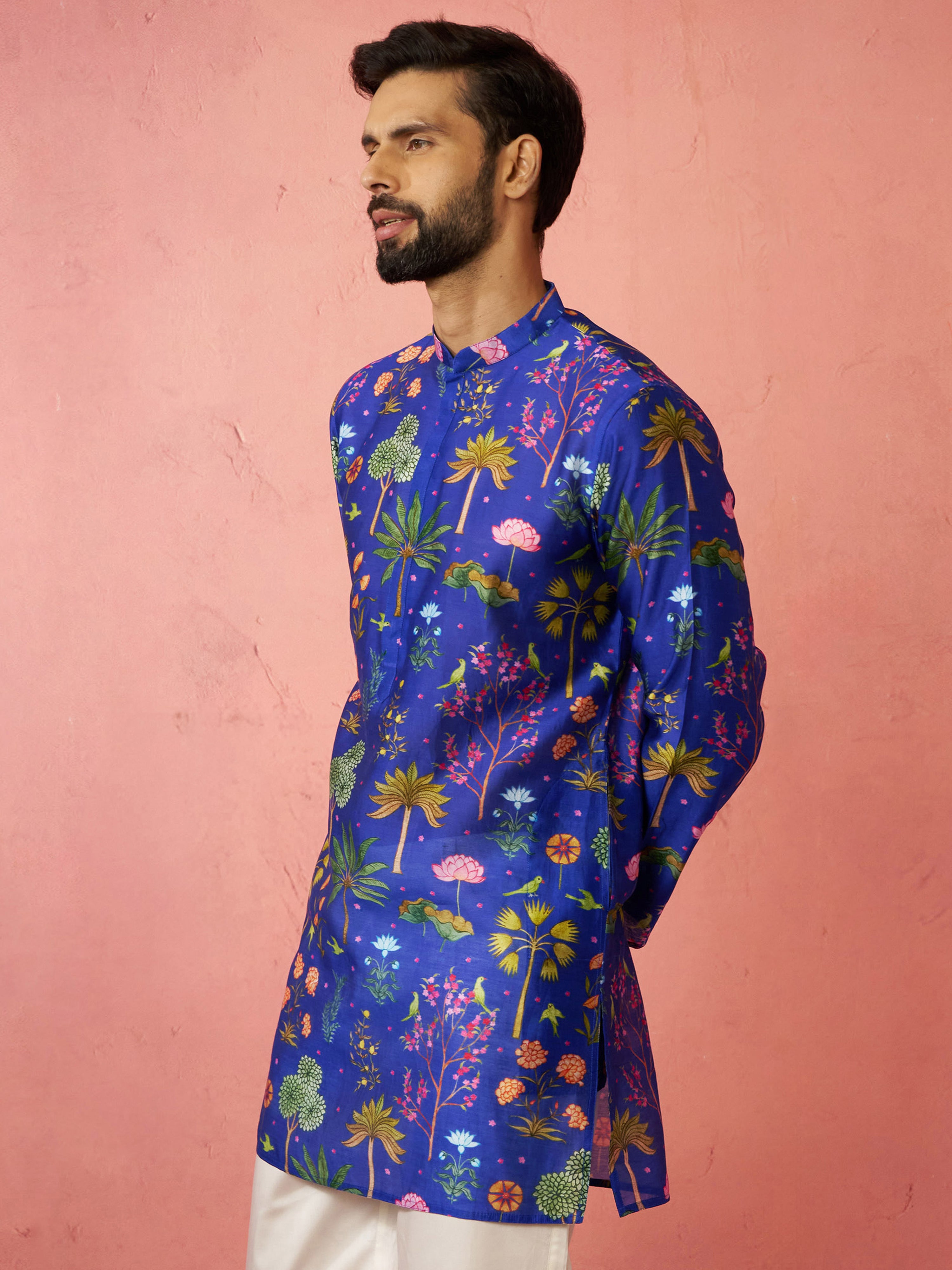 Men's Blue Digital Print Kurta