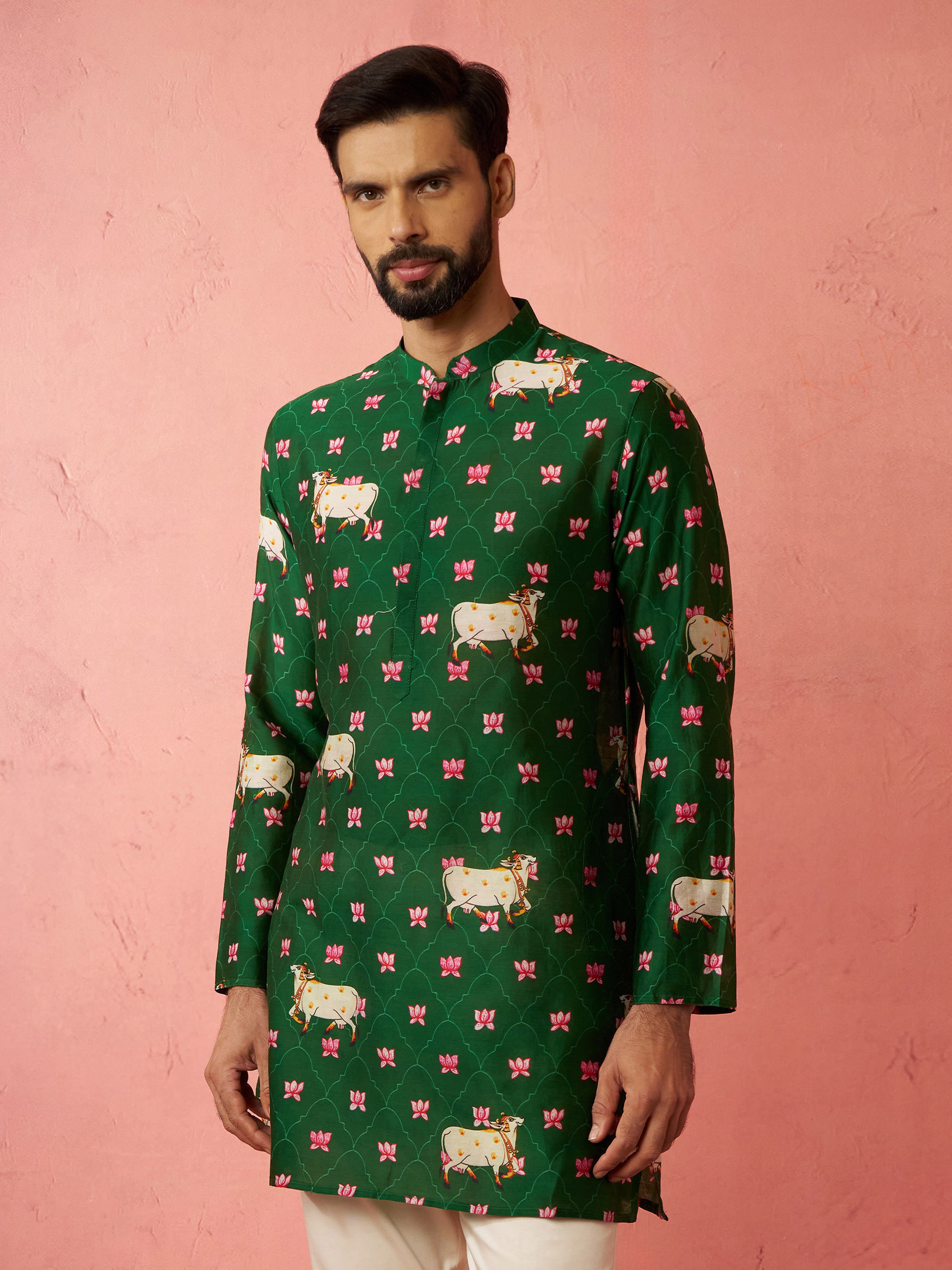 Men's Green Digital Print Kurta
