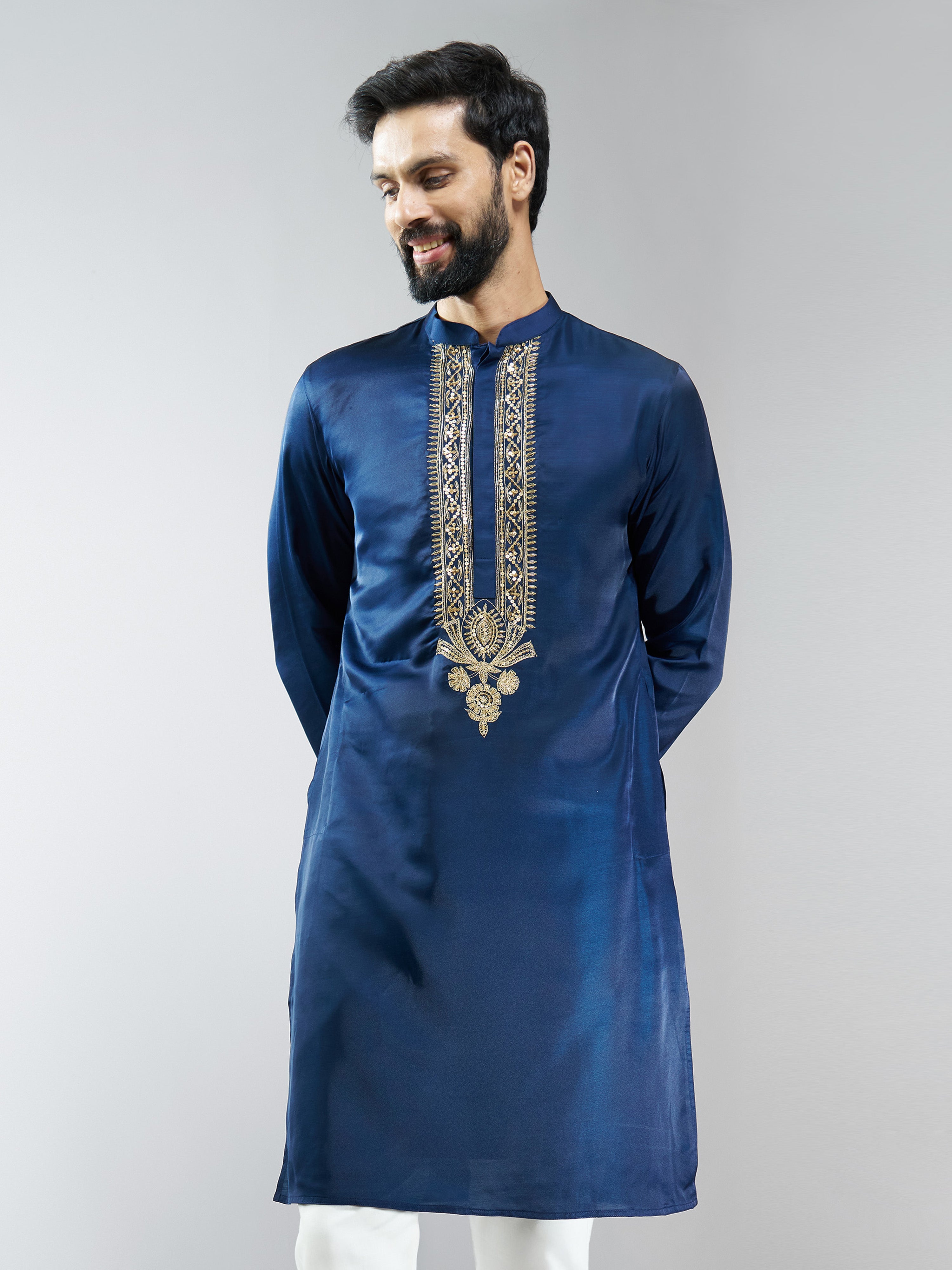 Men Silk Embroidered Kurta