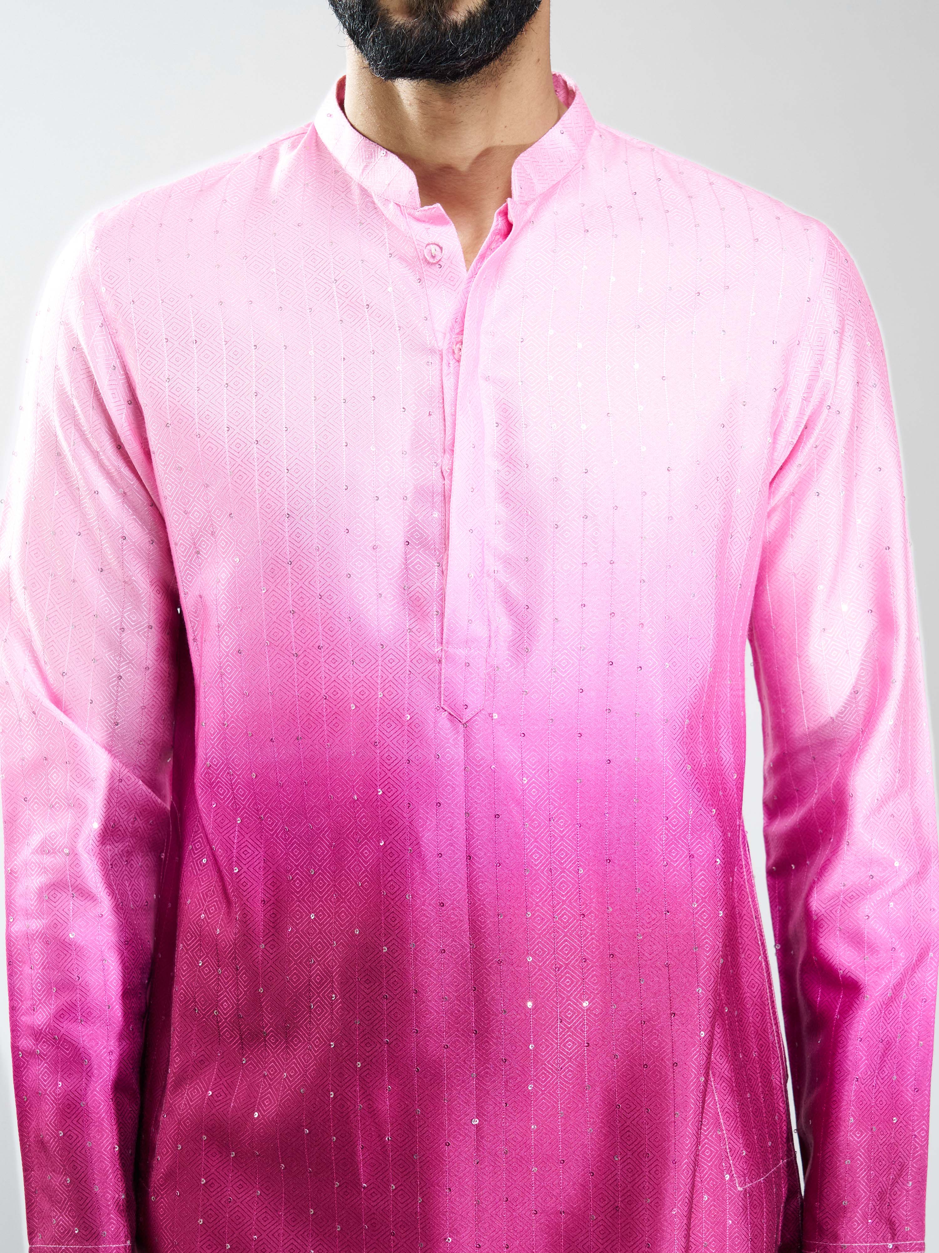 Men Falsa Silk Blend Ombre Sequin Kurta Pant Set