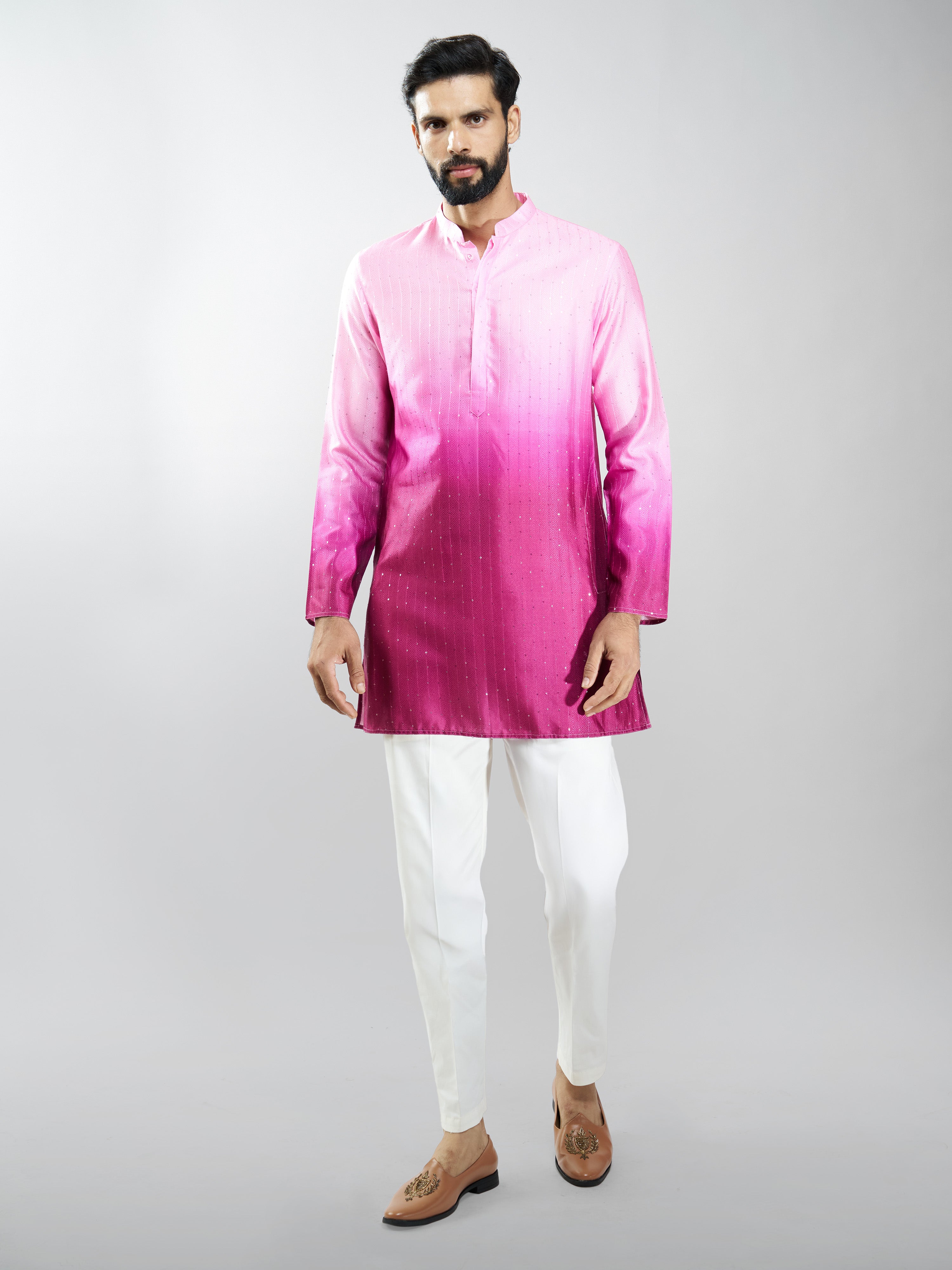 Men Falsa Silk Blend Ombre Sequin Kurta Pant Set