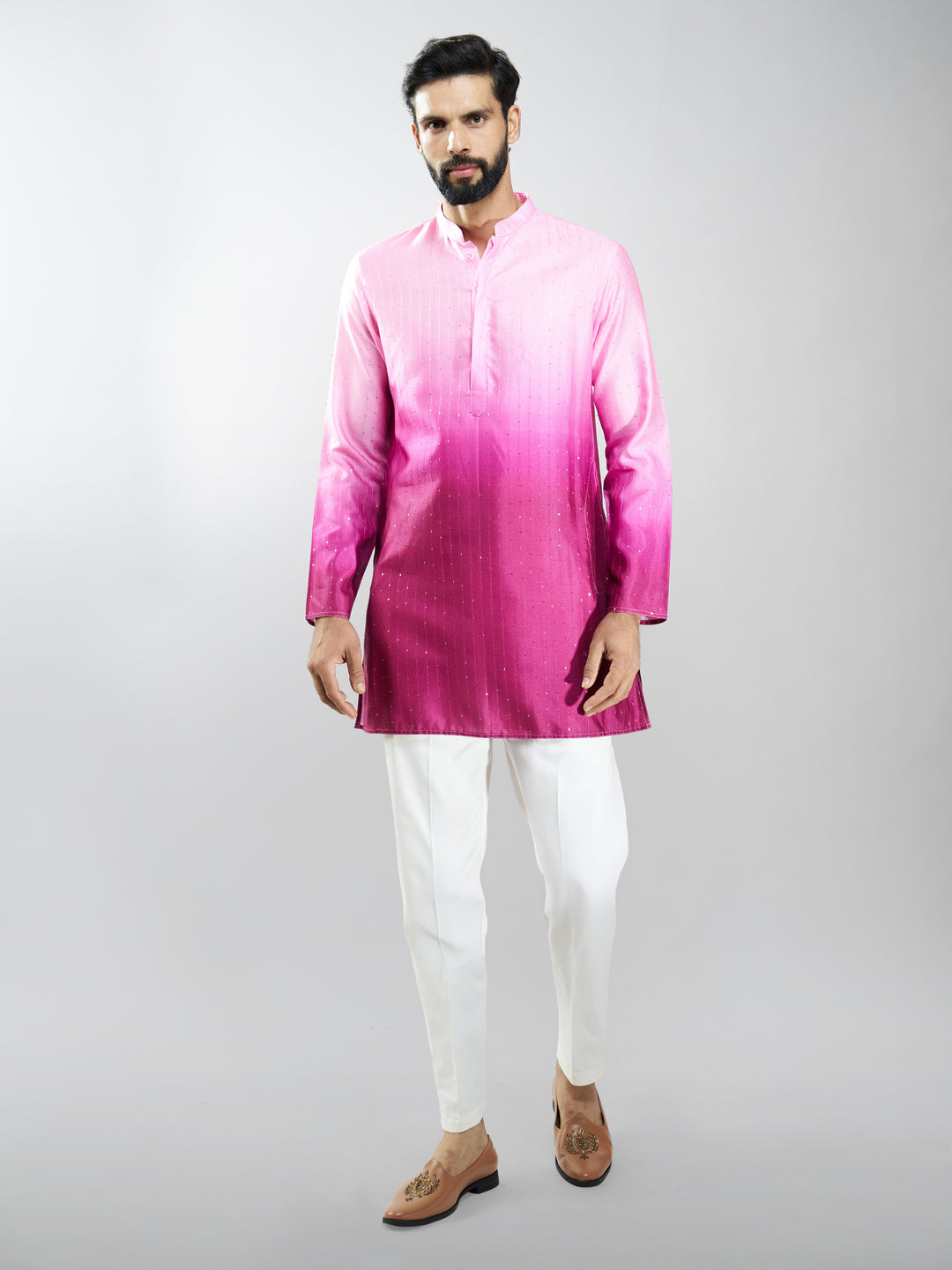 Men Falsa Silk Blend Ombre Sequin Kurta Pant Set