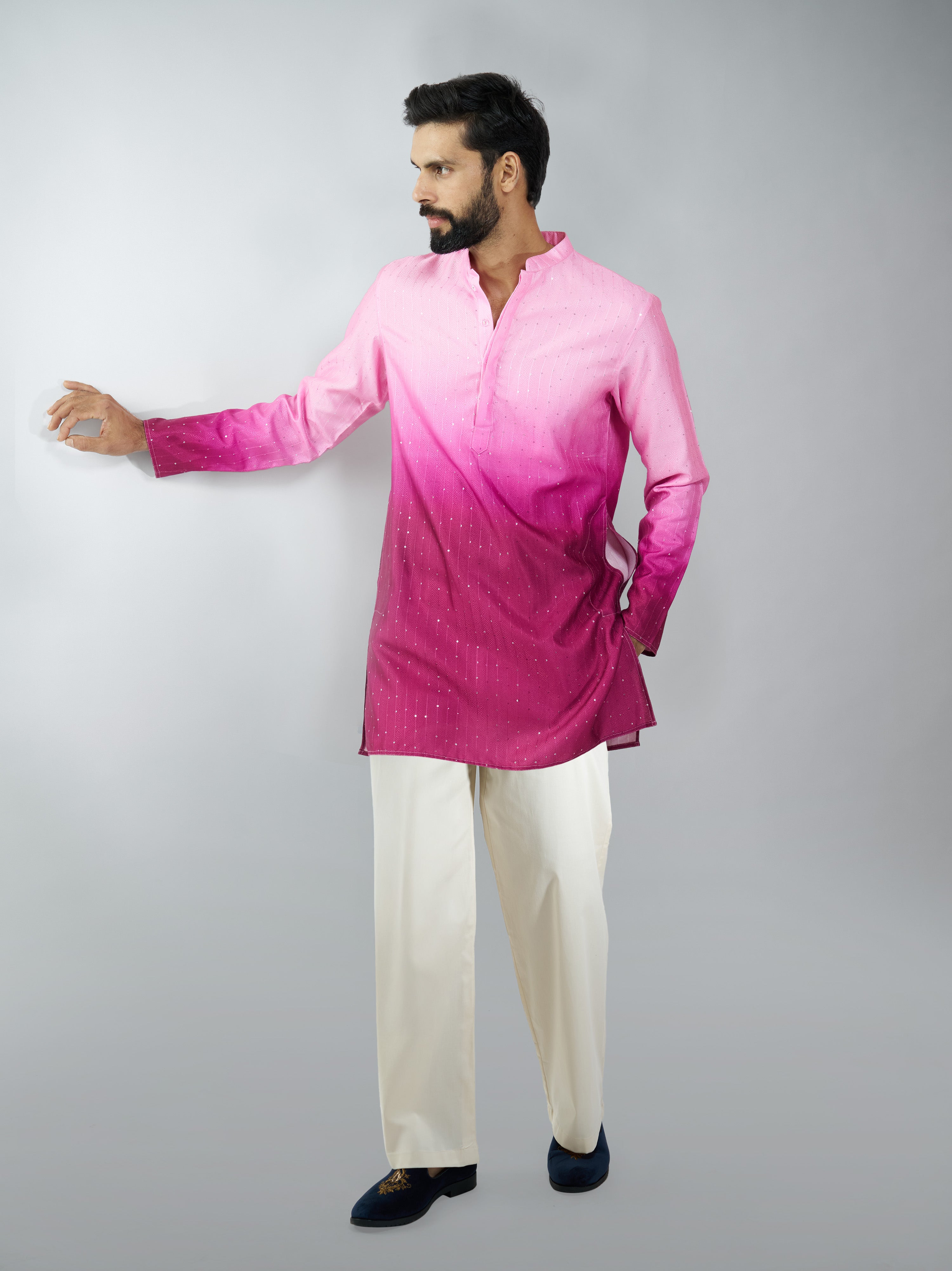Men Falsa Silk Blend Ombre Sequin Kurta Palazzo Set