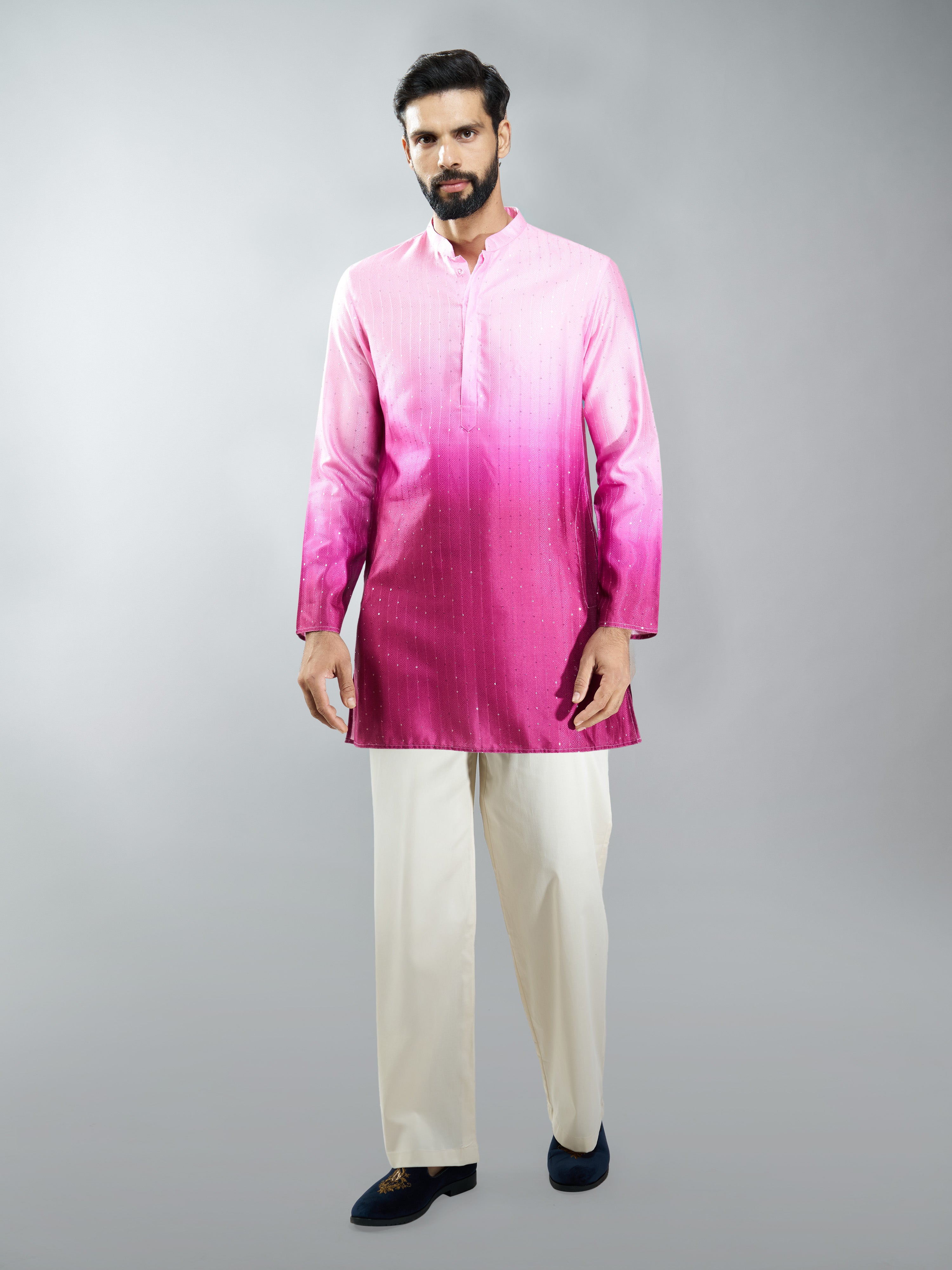 Men Falsa Silk Blend Ombre Sequin Kurta Palazzo Set