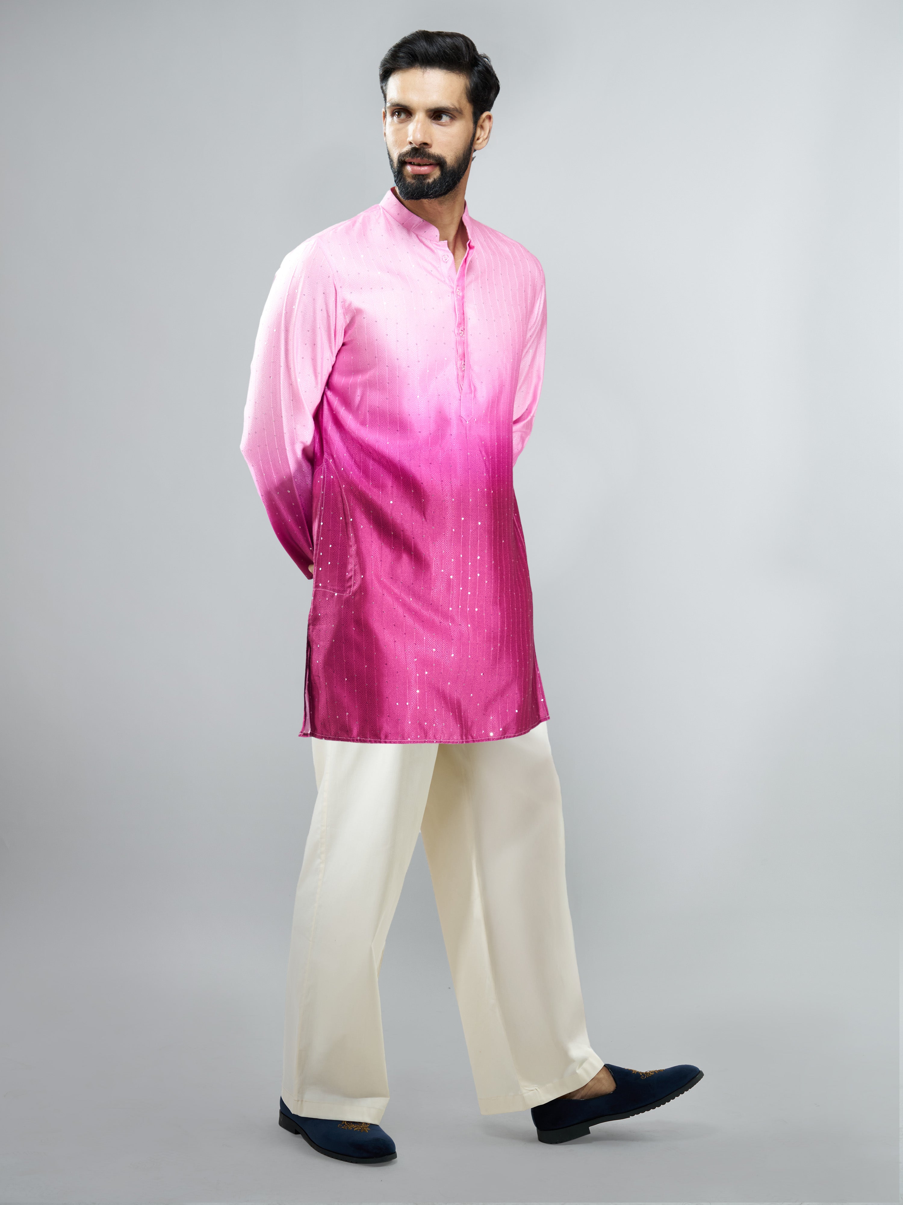 Men Falsa Silk Blend Ombre Sequin Kurta Palazzo Set