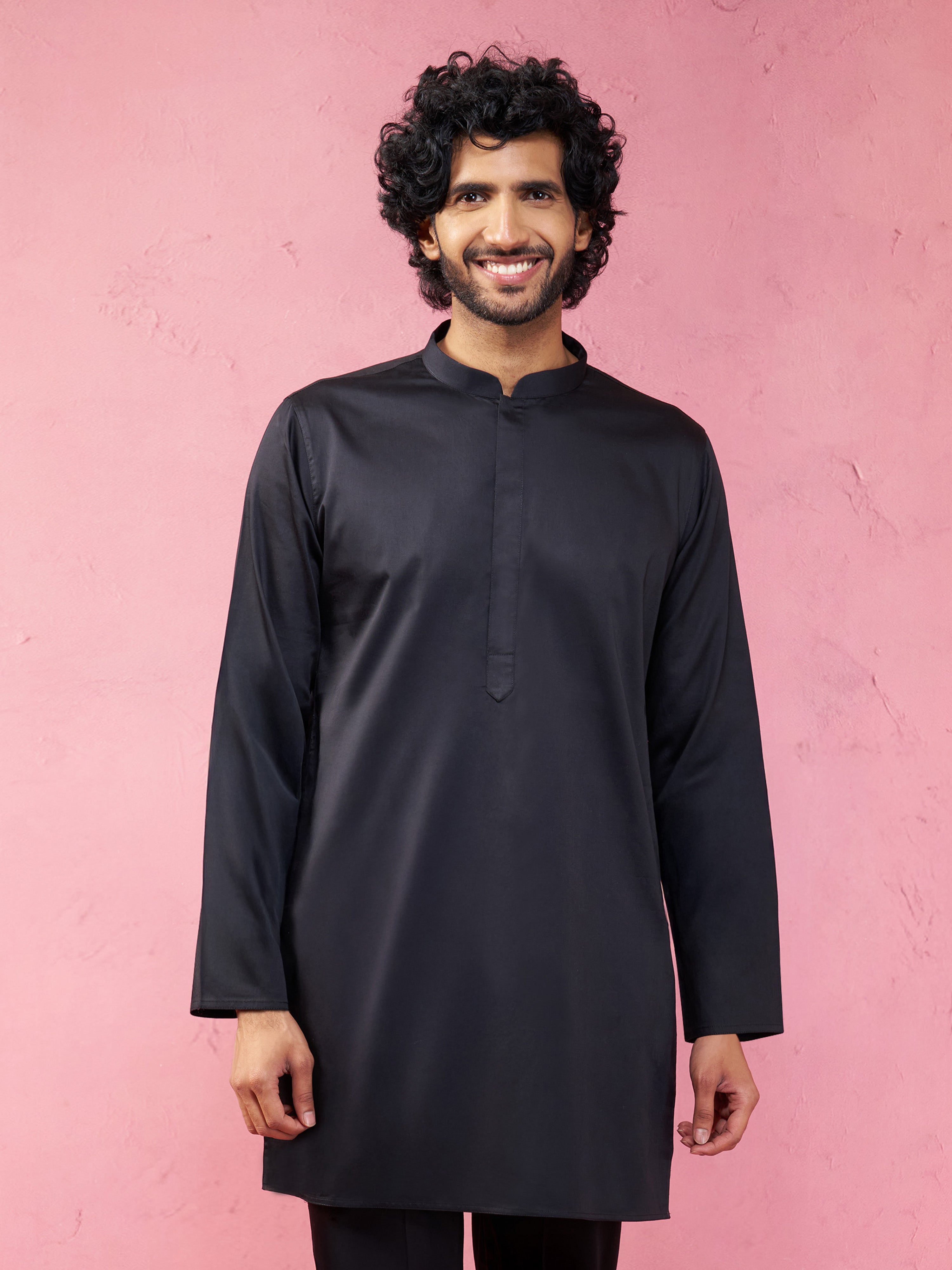 Men's Black Fine Satin Kurta