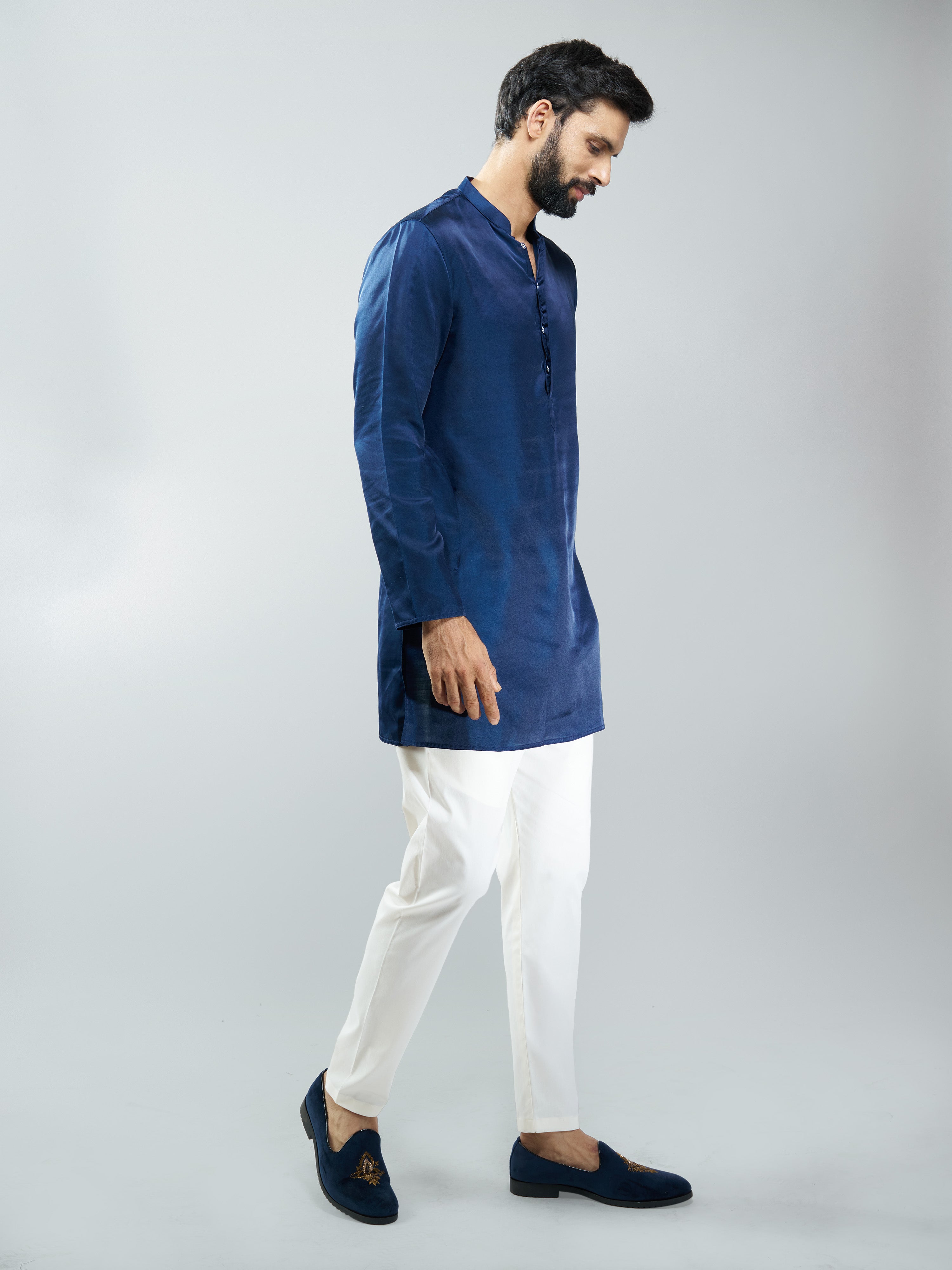 Men Silk Blend Kurta with Cream Cotton Lycra Pyjama Set