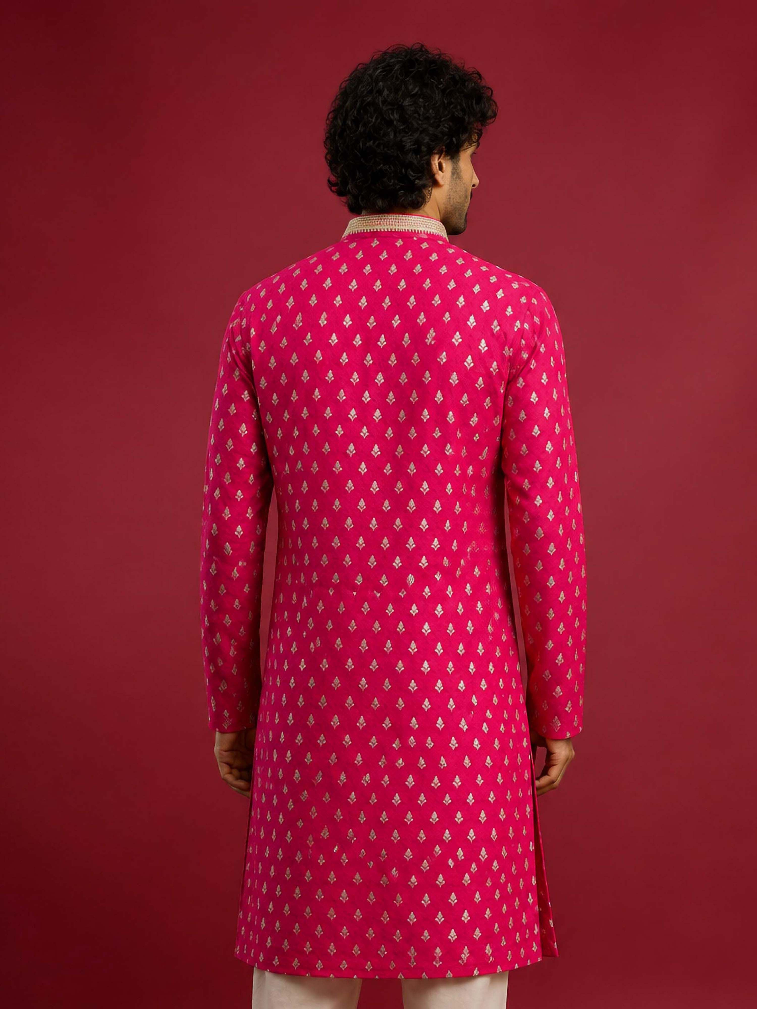 Men's Purple Viscose Self Design Knee Length Kurta