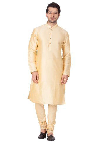 VM BY VASTRAMAY Men's Gold Cotton Silk Blend Kurta and Pyjama Set