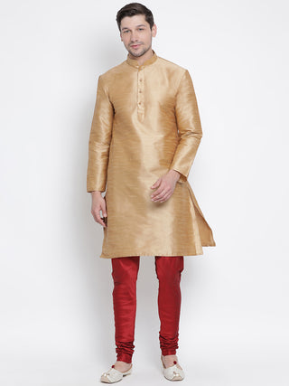 VM BY VASTRAMAY Men's Gold Cotton Silk Blend Kurta and Pyjama Set
