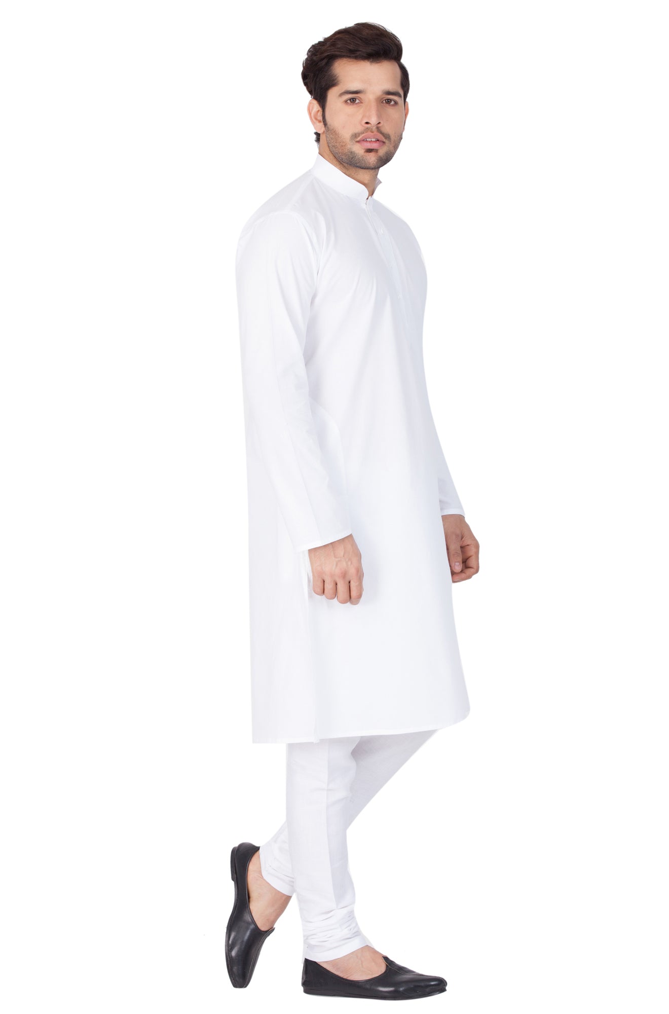 VASTRAMAY Men's White Cotton Blend Kurta Pyjama Set