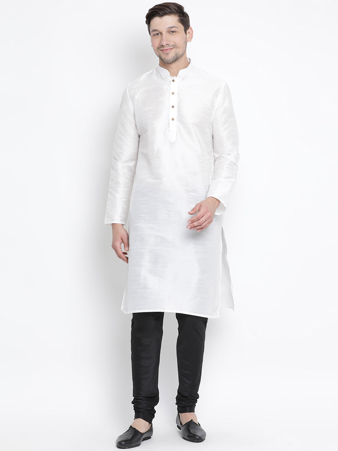 Men's White Cotton Silk Blend Kurta and Pyjama Set