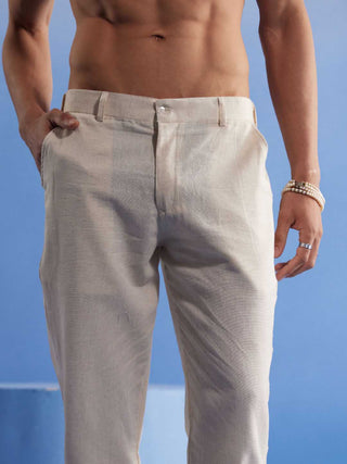 VASTRAMAY Men's Cream Cotton Kurta with Cream Pant Set