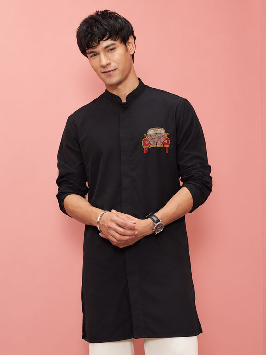 Men Black Armani Kurta Diwali, Party, Festive Ethnic Wear