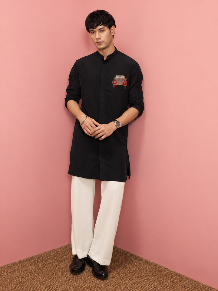 Men Black Armani Kurta with Pant Diwali, Party, Festive Ethnic Wear