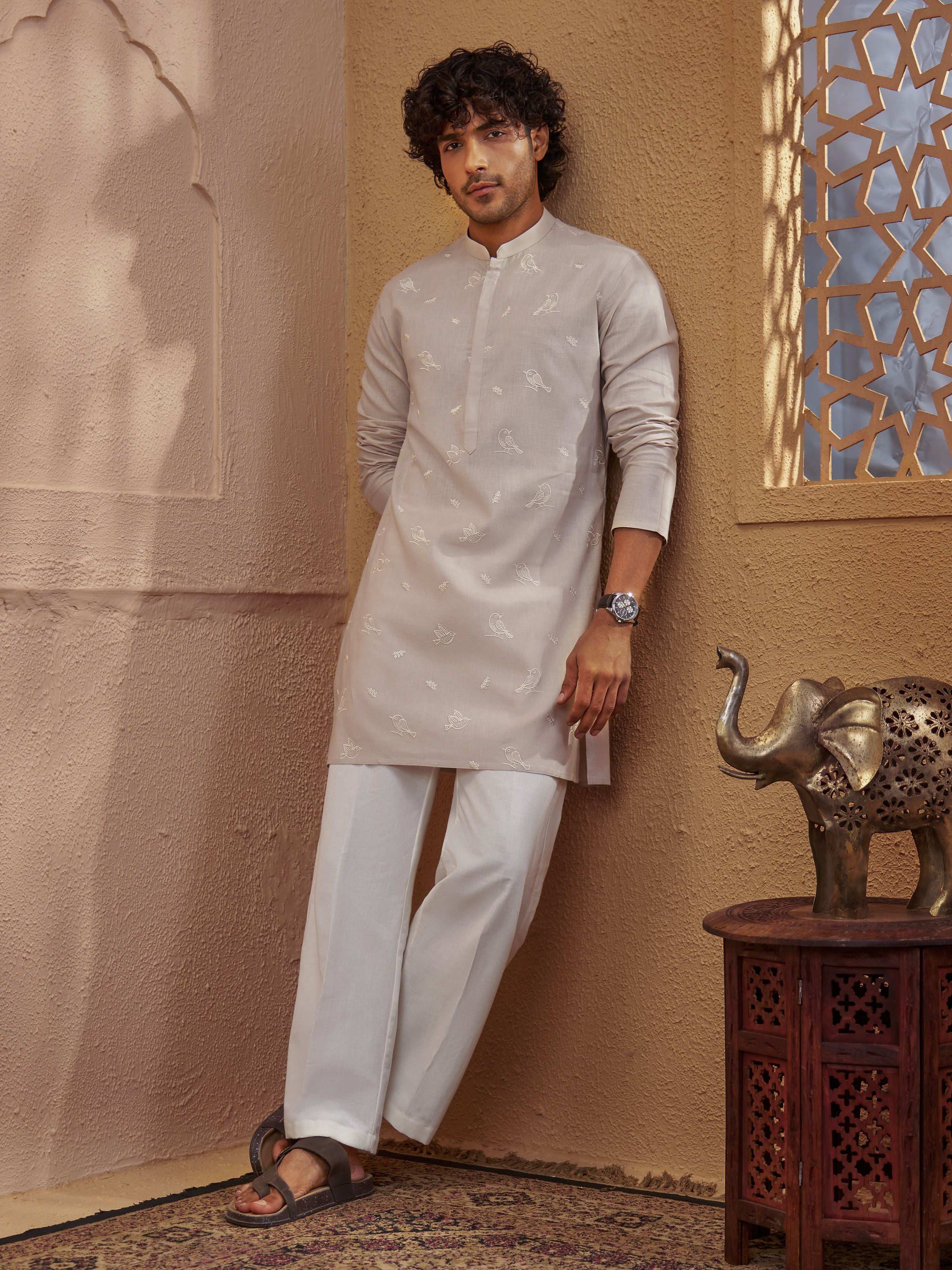 Chiku Embroidered Kurta Pant Set with Wide Leg Pants