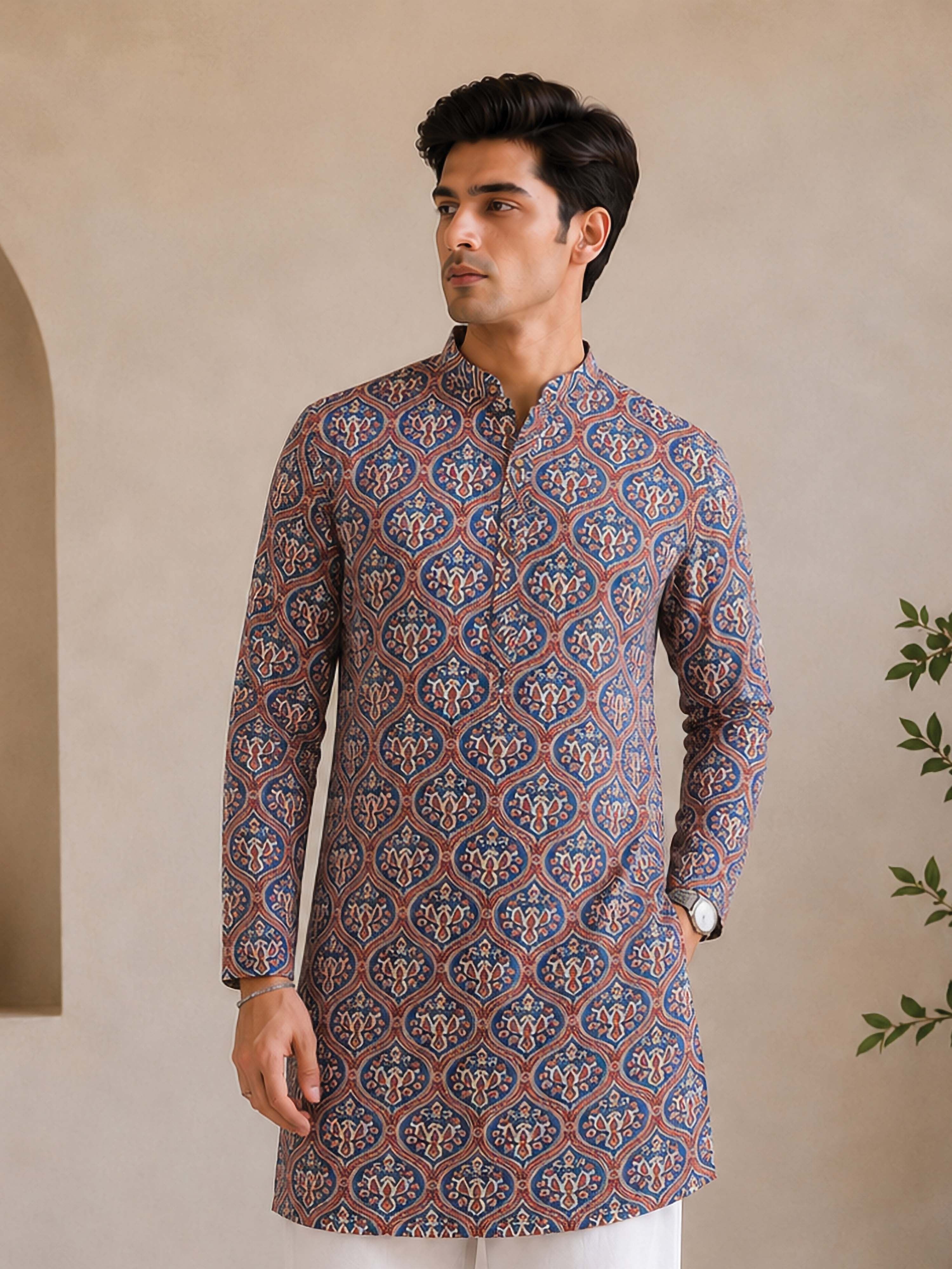 Men Red Cotton Kurta Rakhi Ethnic Wear