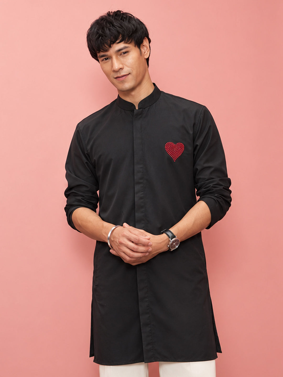 Men Black Armani Kurta Navratri, Diwali, Wedding, Festive, Party, Festive Glitz Ethnic Wear
