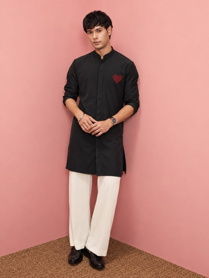 Men Black Armani Kurta with Pant Navratri, Diwali, Wedding, Festive, Party, Festive Glitz Ethnic Wear