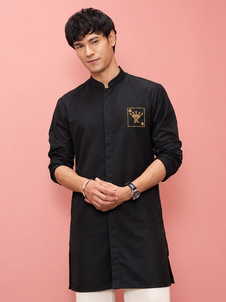 Men Black Armani Kurta Navratri, Diwali, Wedding, Festive, Party, Festive Glitz Ethnic Wear