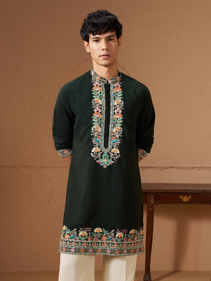Men Dark Green Armani Kurta Wedding, Diwali, Festive, Navratri Ethnic Wear
